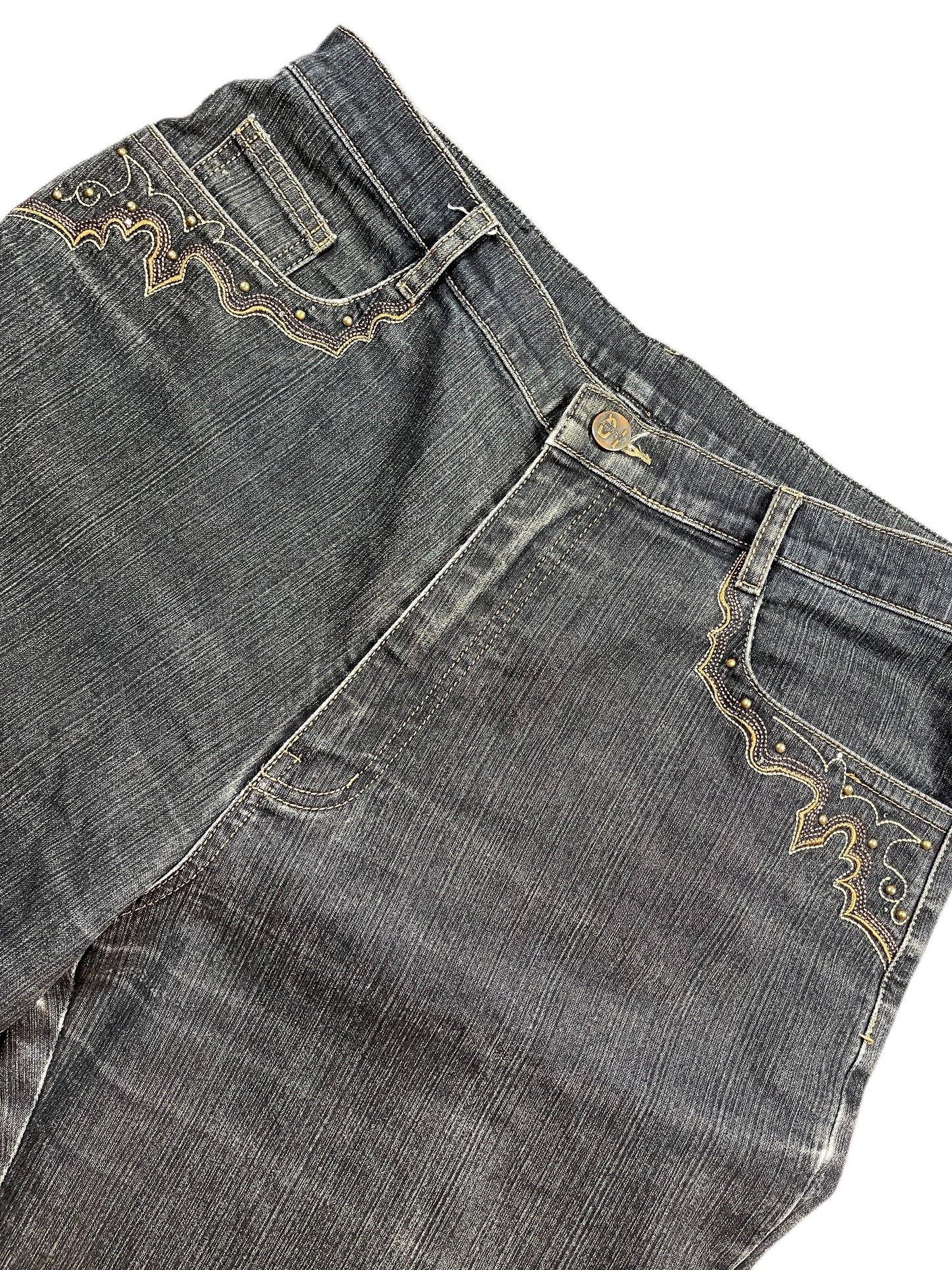 Y2k I. Quing Flared Denim Pants Blue - M/L