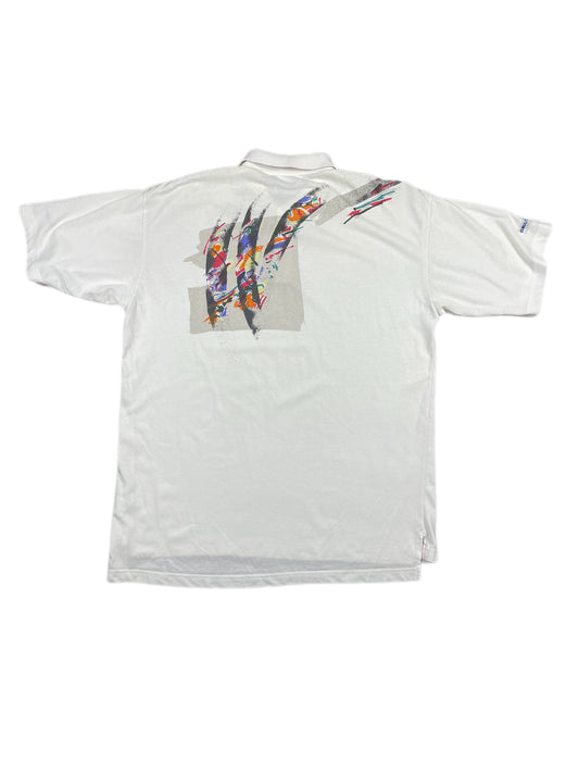 Vintage Adidas Tennis Polo Shirt White Multicolor - XXL