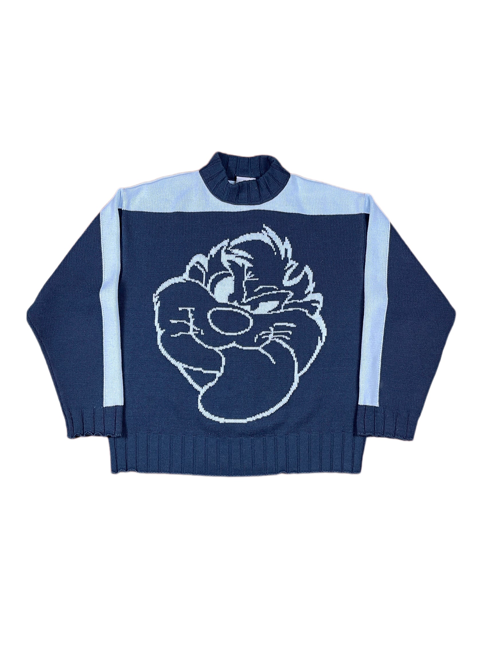 Vintage Looney Tunes 2003 Warner Bros Tasmanian Devil Knitted Sweatshirt Blue - M