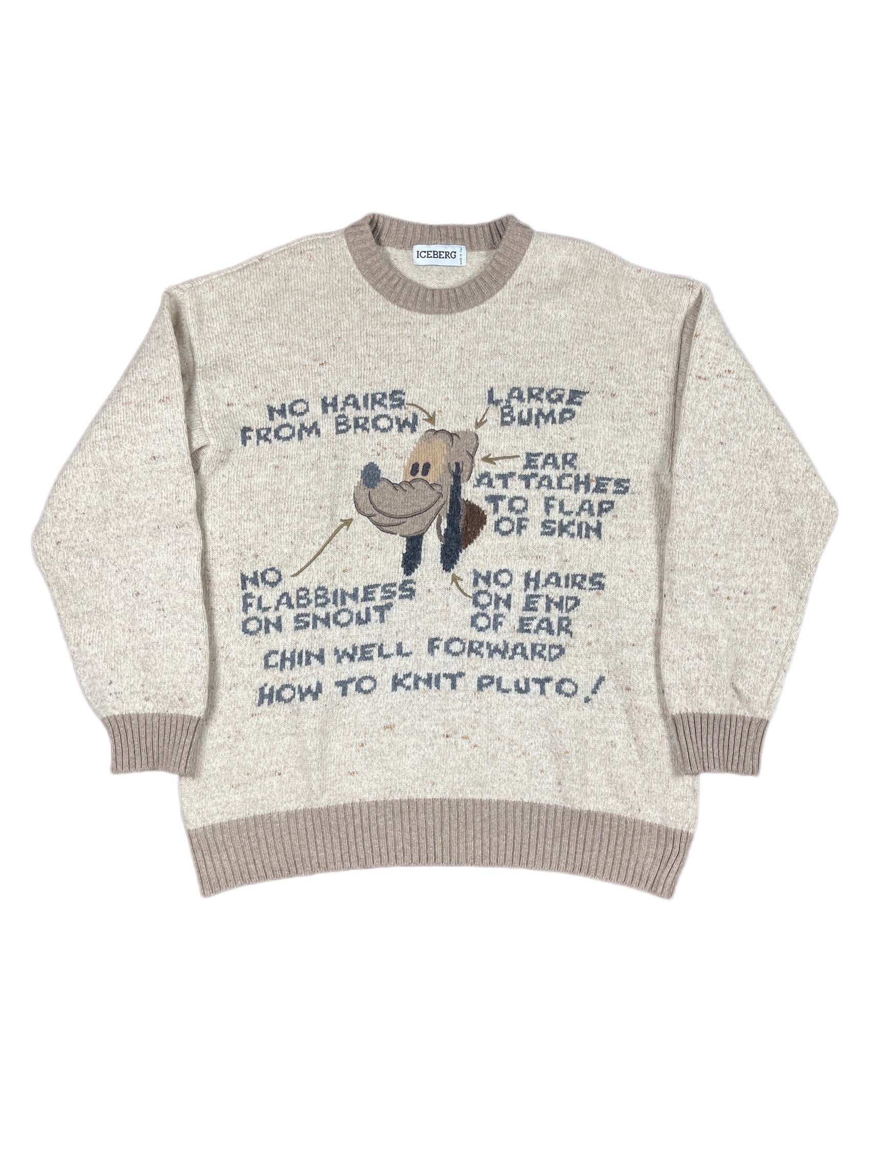 Vintage Iceberg Pluto 1994 Disney Chunky Knitted Sweatshirt Beige Cream - XL