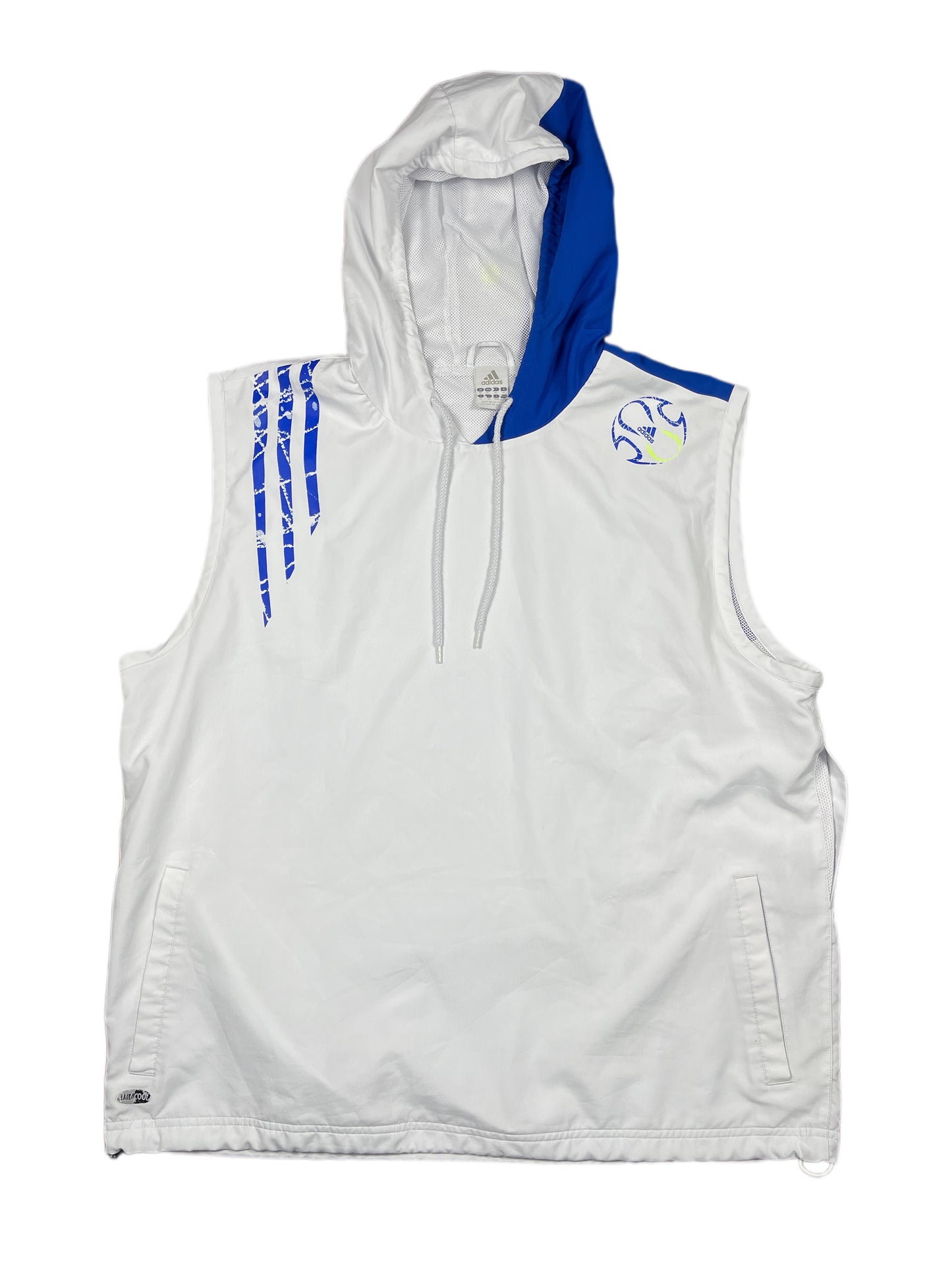 Y2k Adidas 2006 Sleeveless Sport Hoodie White Blue - XL