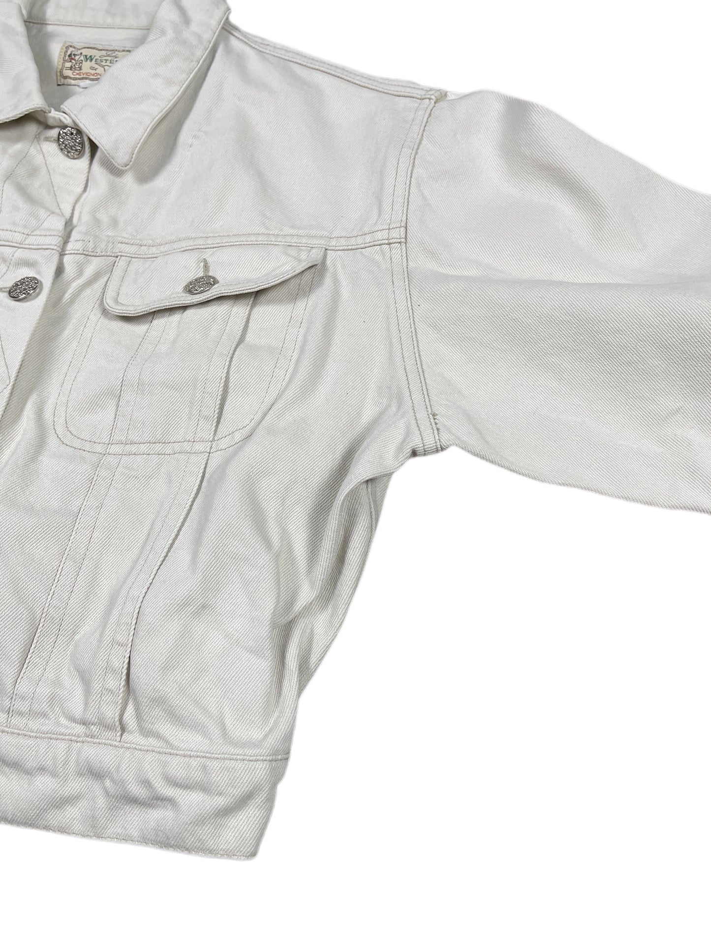 Vintage Chevignon Girl Cropped Denim Jacket White Creme - XL