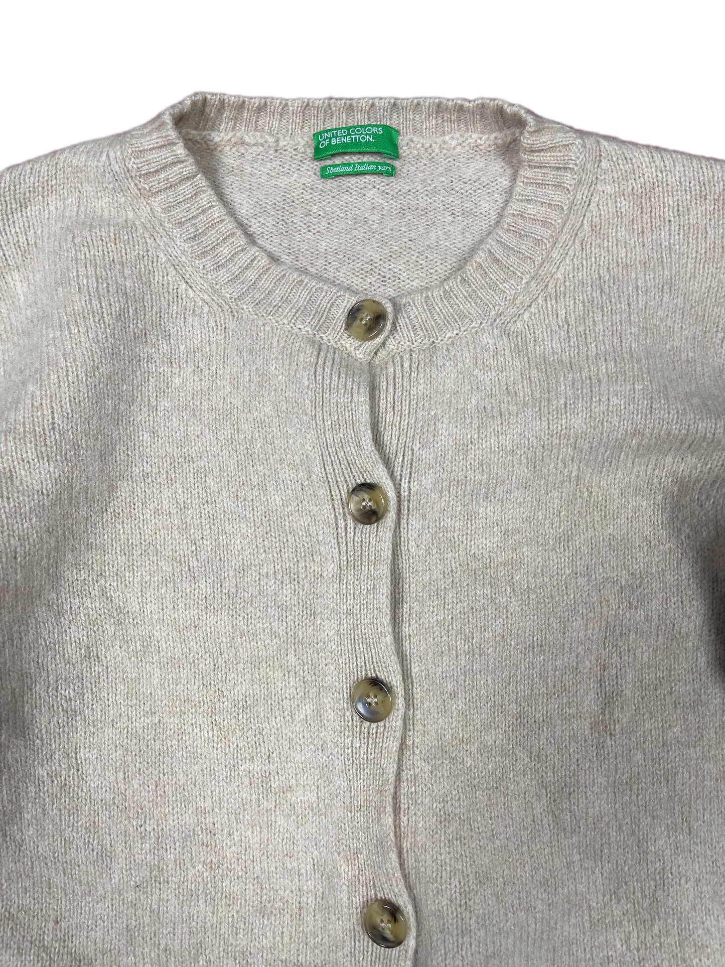 Benetton Knitted Wool Cardigan Cream - L