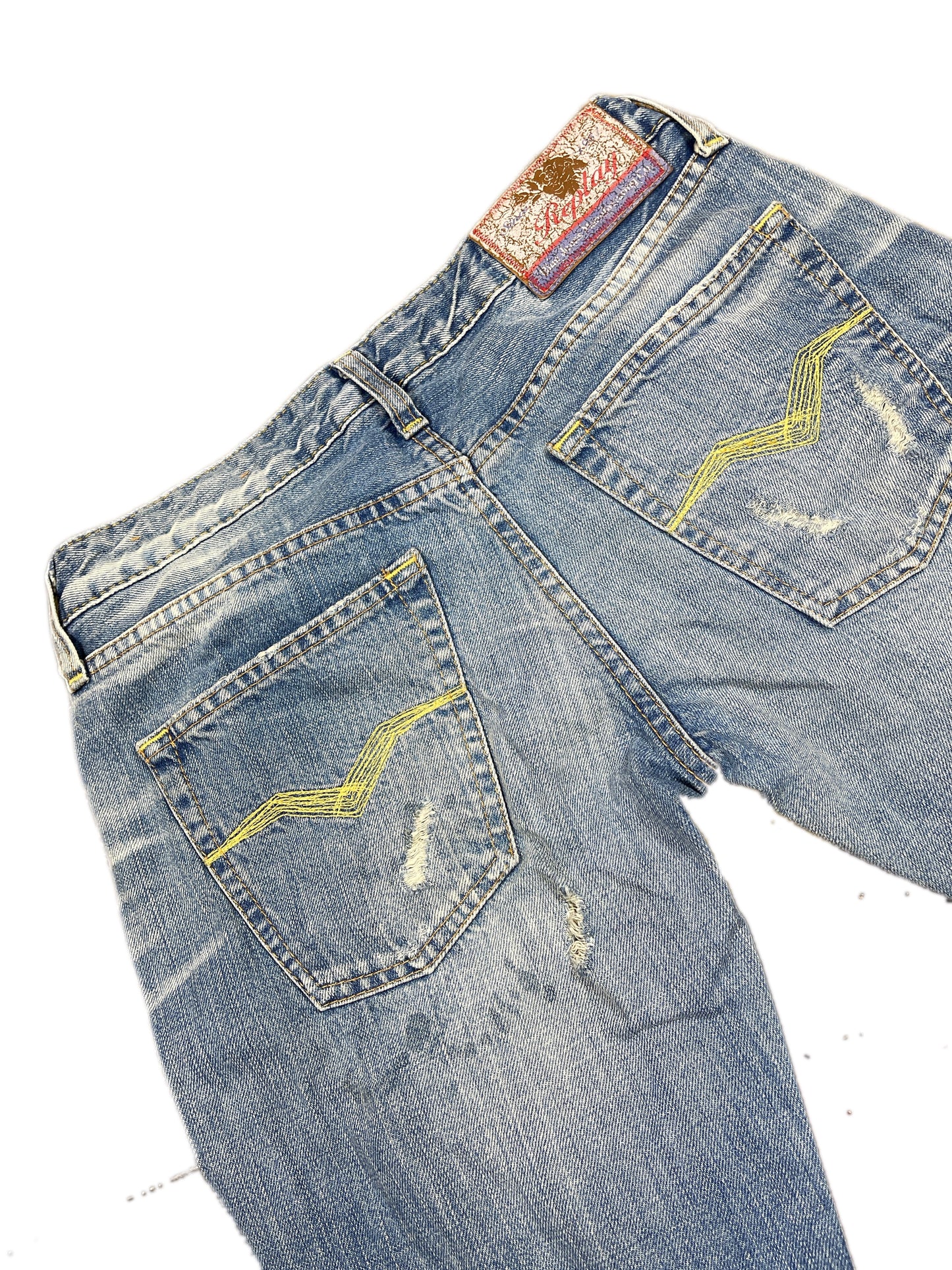 Y2k Replay Low Waist Flared Denim Pants Blue White - S