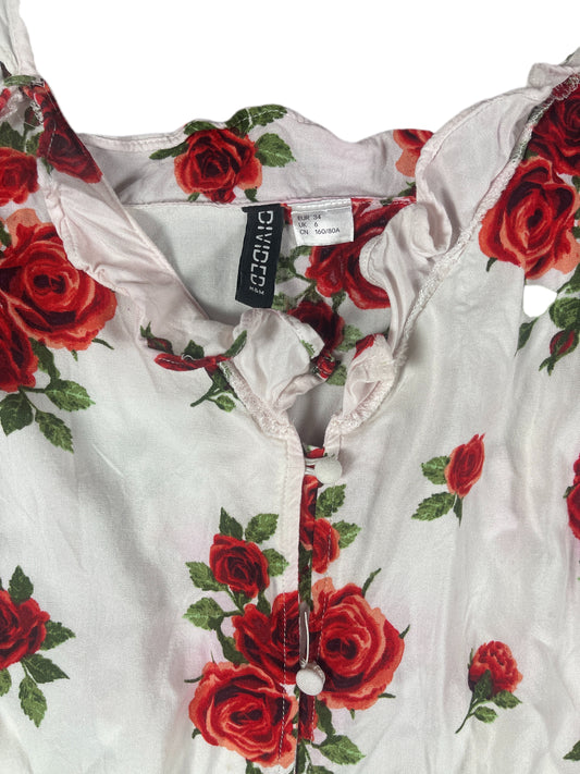 Y2k Divided Sleeveless Dress White Roses - XS