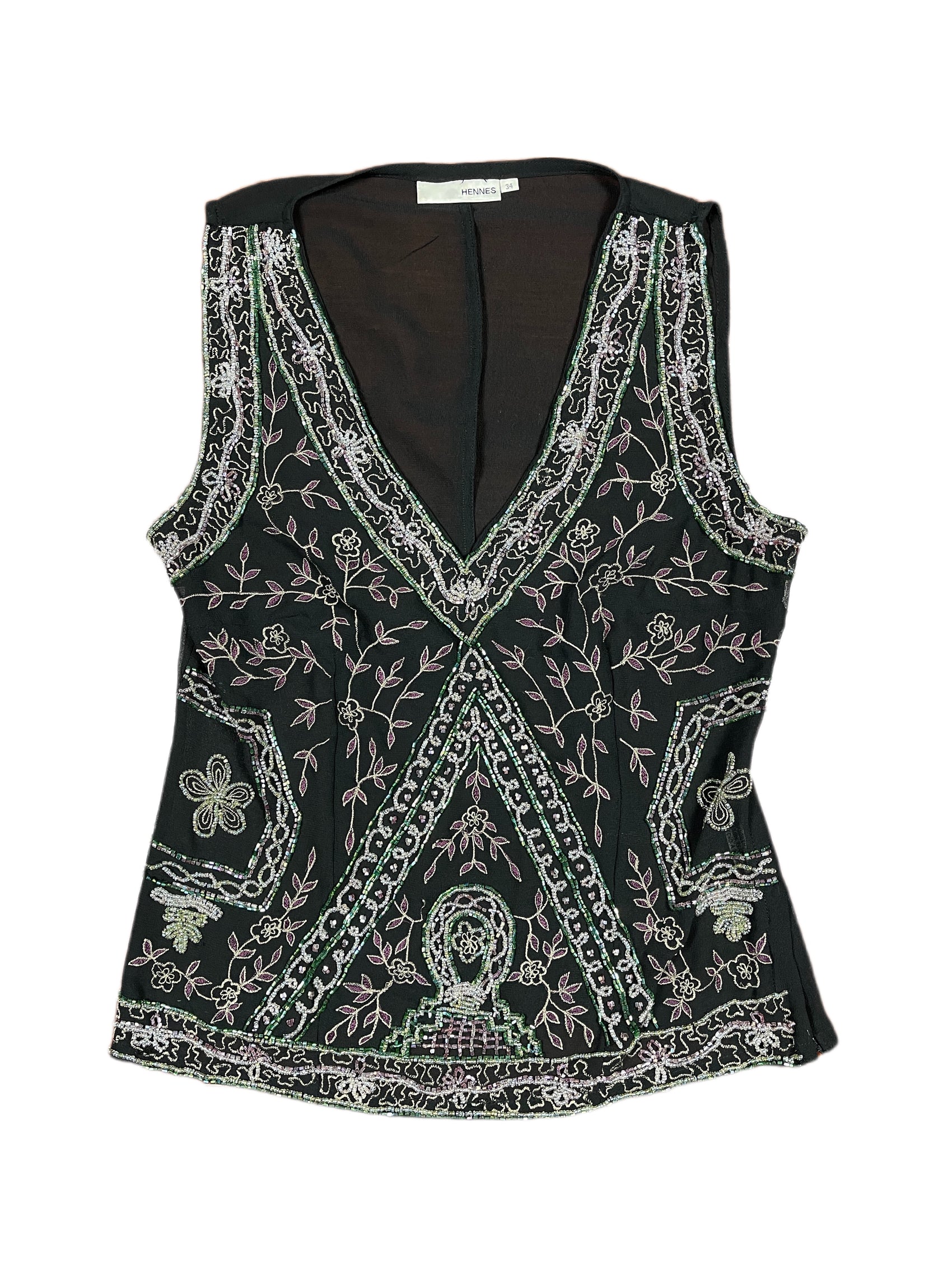 Vintage Hennes Sleeveless Top Black Multicolor - XL