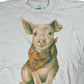 Vintage Pig Screen Stars T-Shirt Pink White - XL