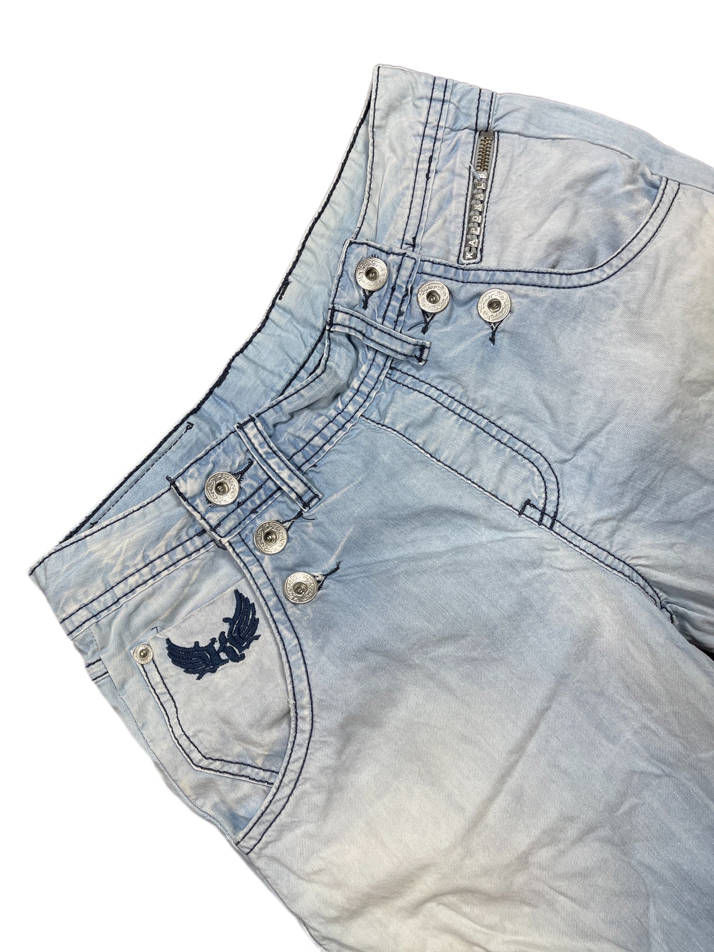 Y2k Kaporal5 Low Waist Flared Denim Pants Blue White - M/L