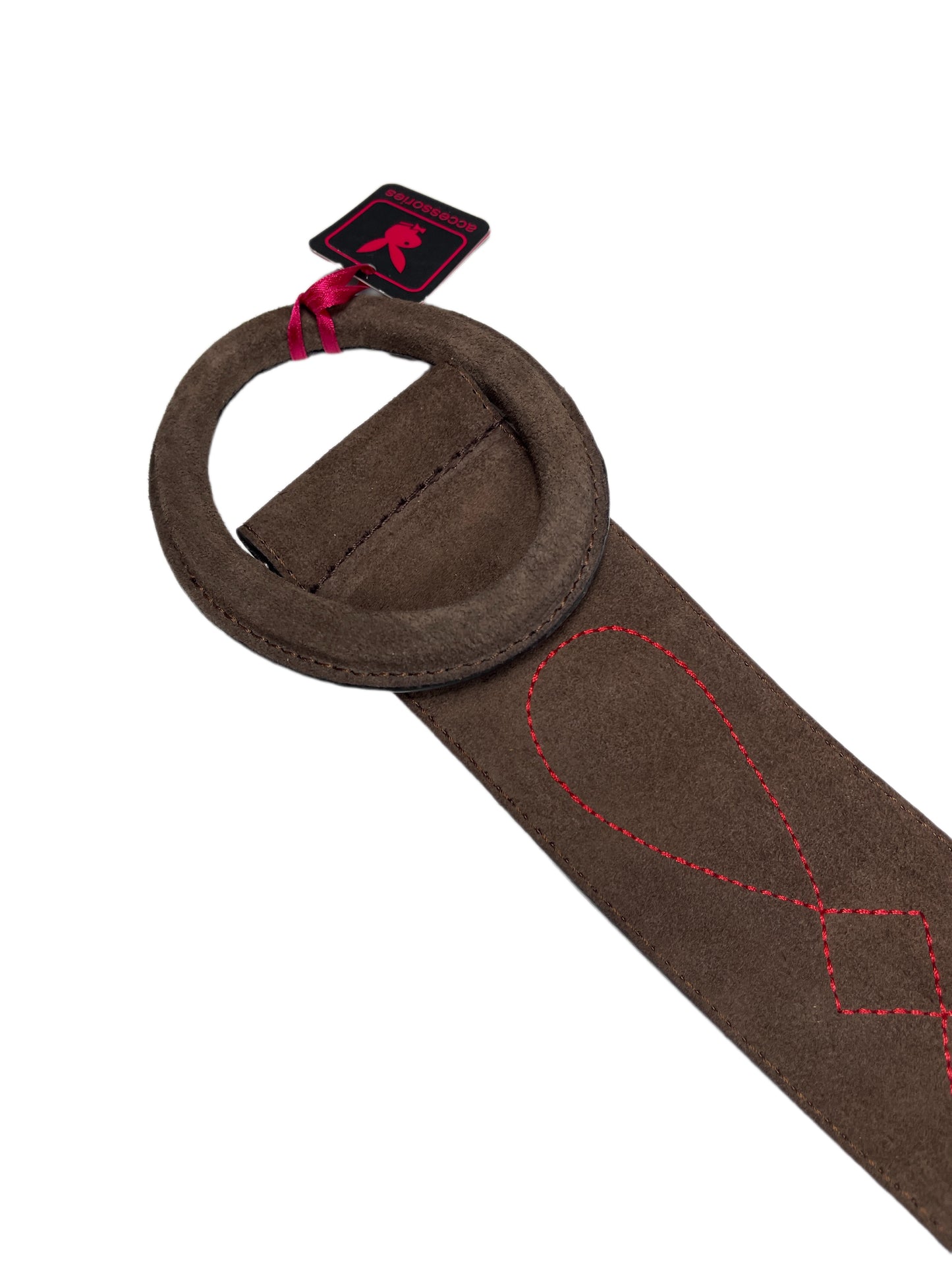 Y2k Playboy Thick Suede Leather Belt Brown 2004