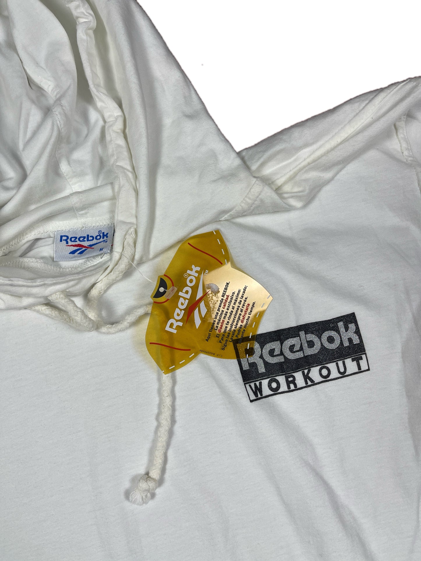 Vintage 90s Reebok Workout T-Shirt w Hoodie White - M