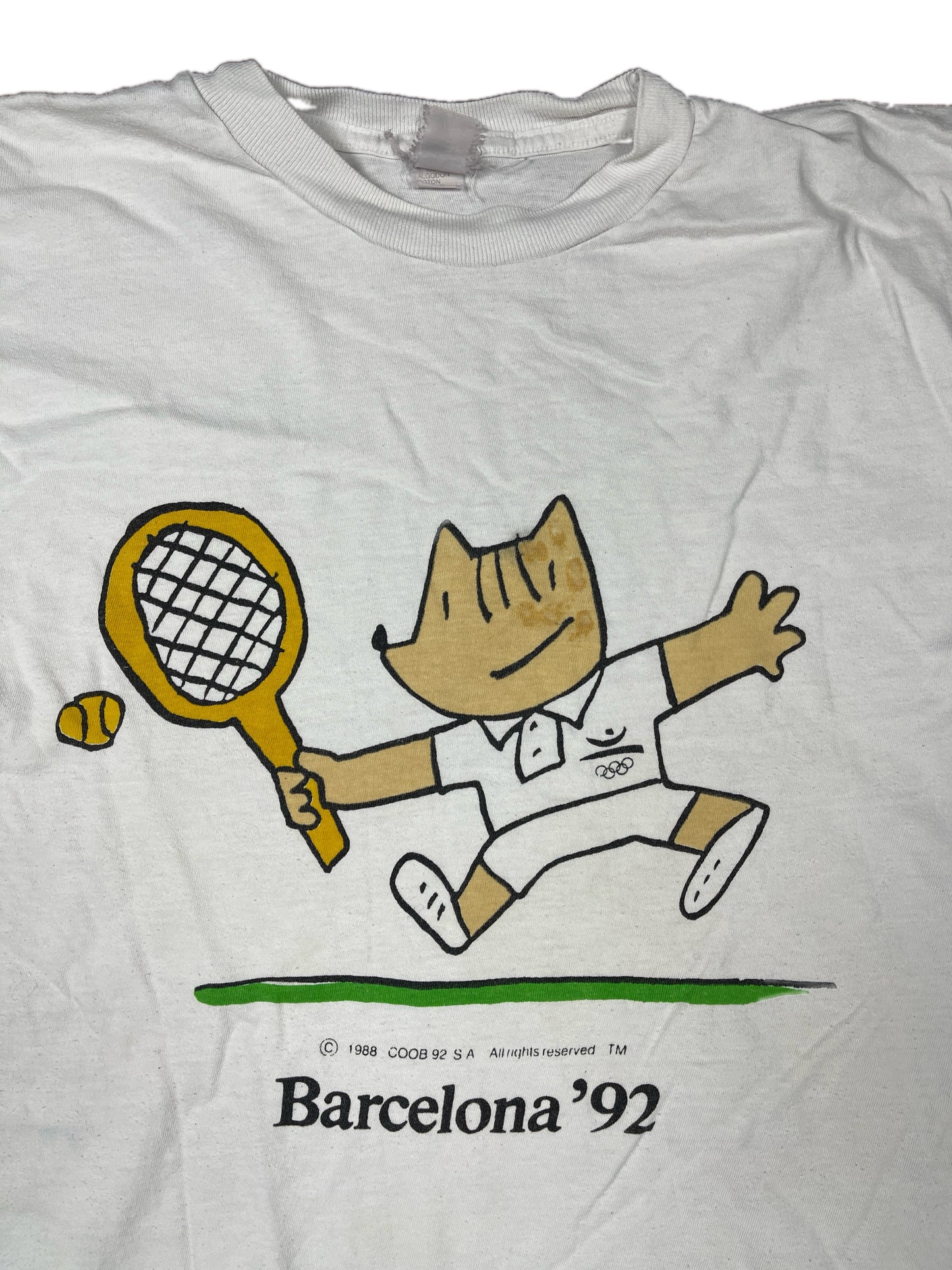 Vintage Barcelona Olimpic Games 1992 Cobi Tennis T-Shirt White - S