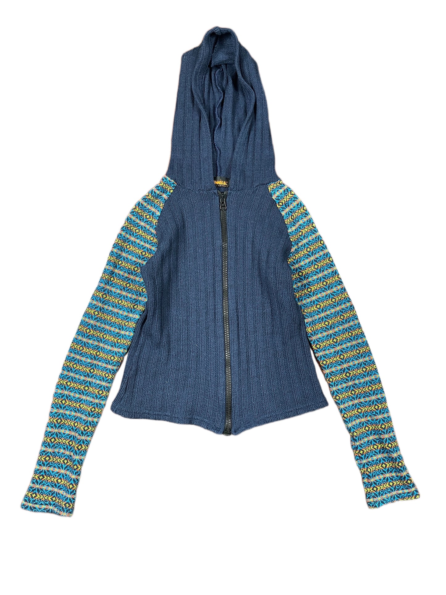 Y2k Cannibal Zip Through Knitted Hoodie Blue XS