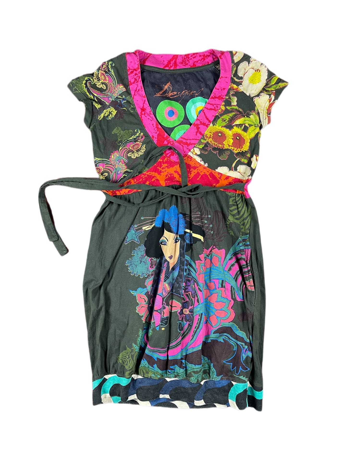 Y2k Desigual Short Sleeve Dress Multicolor - XL