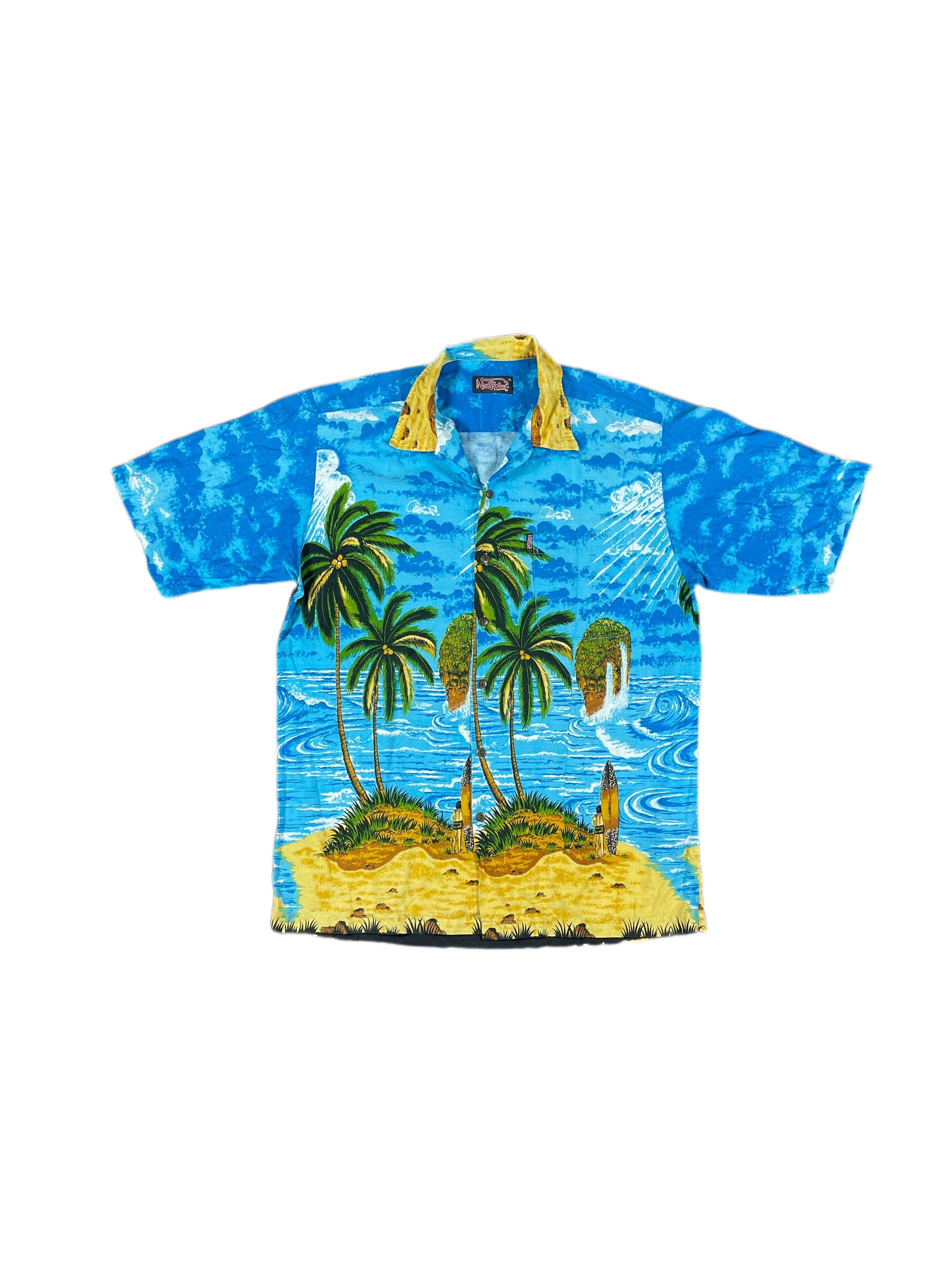 Vintage Naika Palm Beach Short Sleeve Shirt Blue - XL