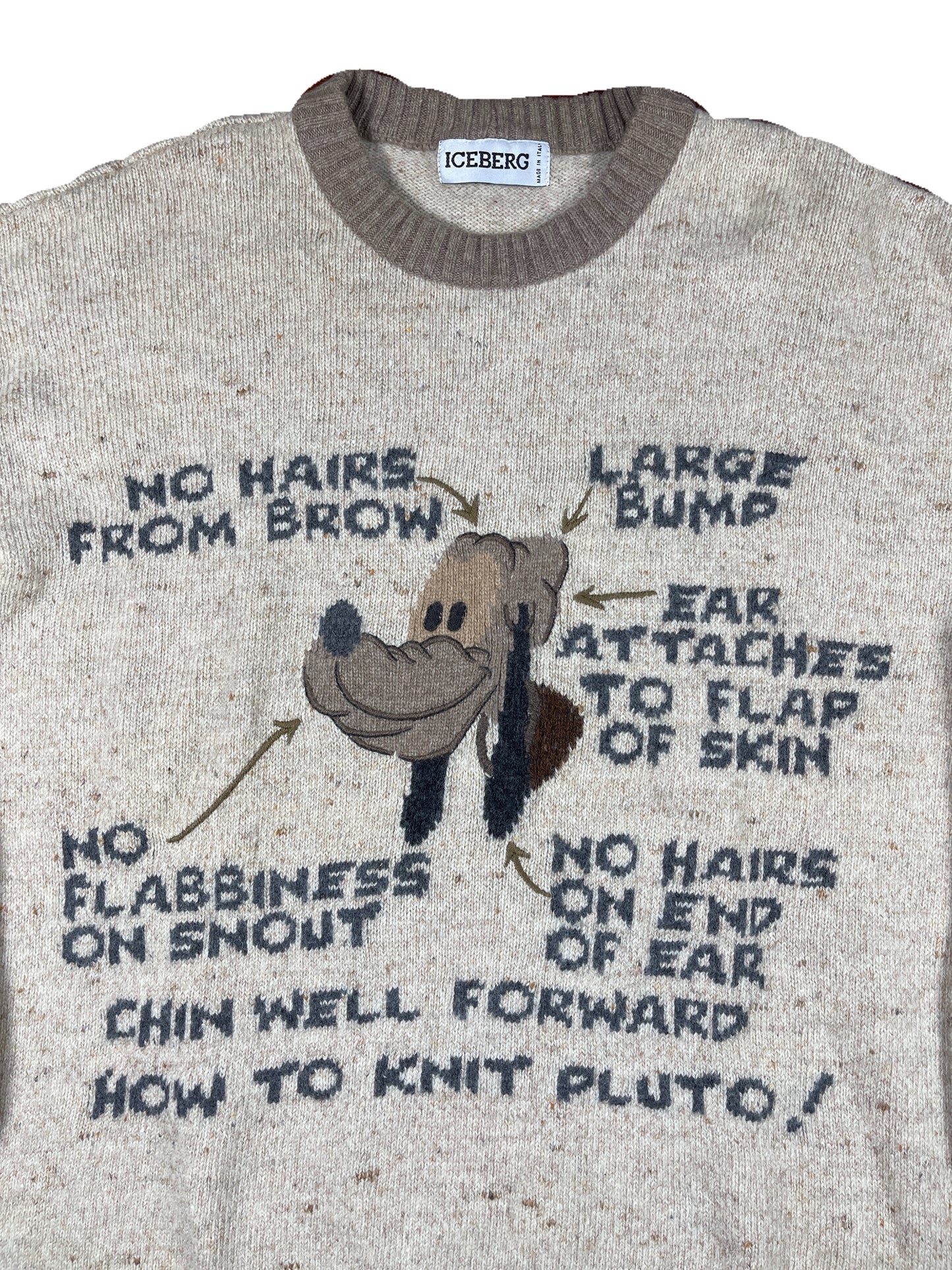 Vintage Iceberg Pluto 1994 Disney Chunky Knitted Sweatshirt Beige Cream - XL