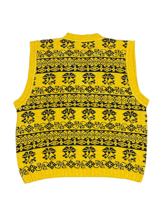 Vintage Duposol Sleeveless Knitted Sweatshirt Yellow Black - L