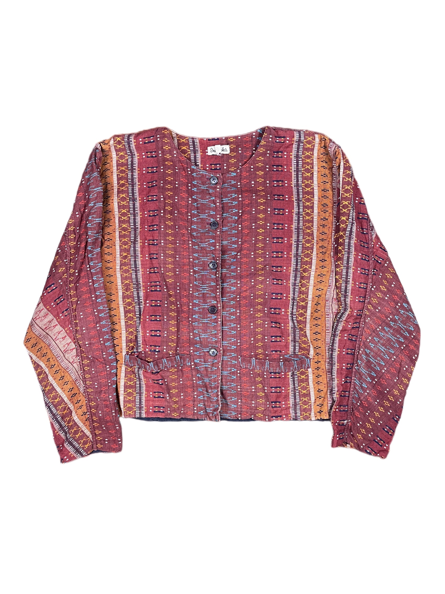 Vintage Indiska Button Up Jacket Red Multicolor - L