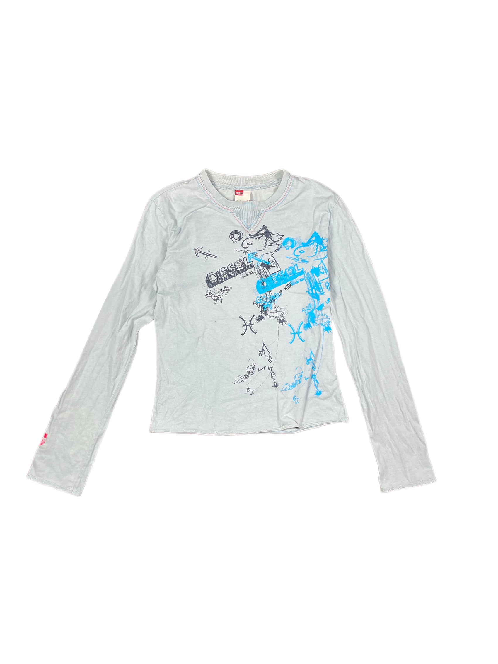 Y2k Diesel Long Sleeve Top Light Blue - XL