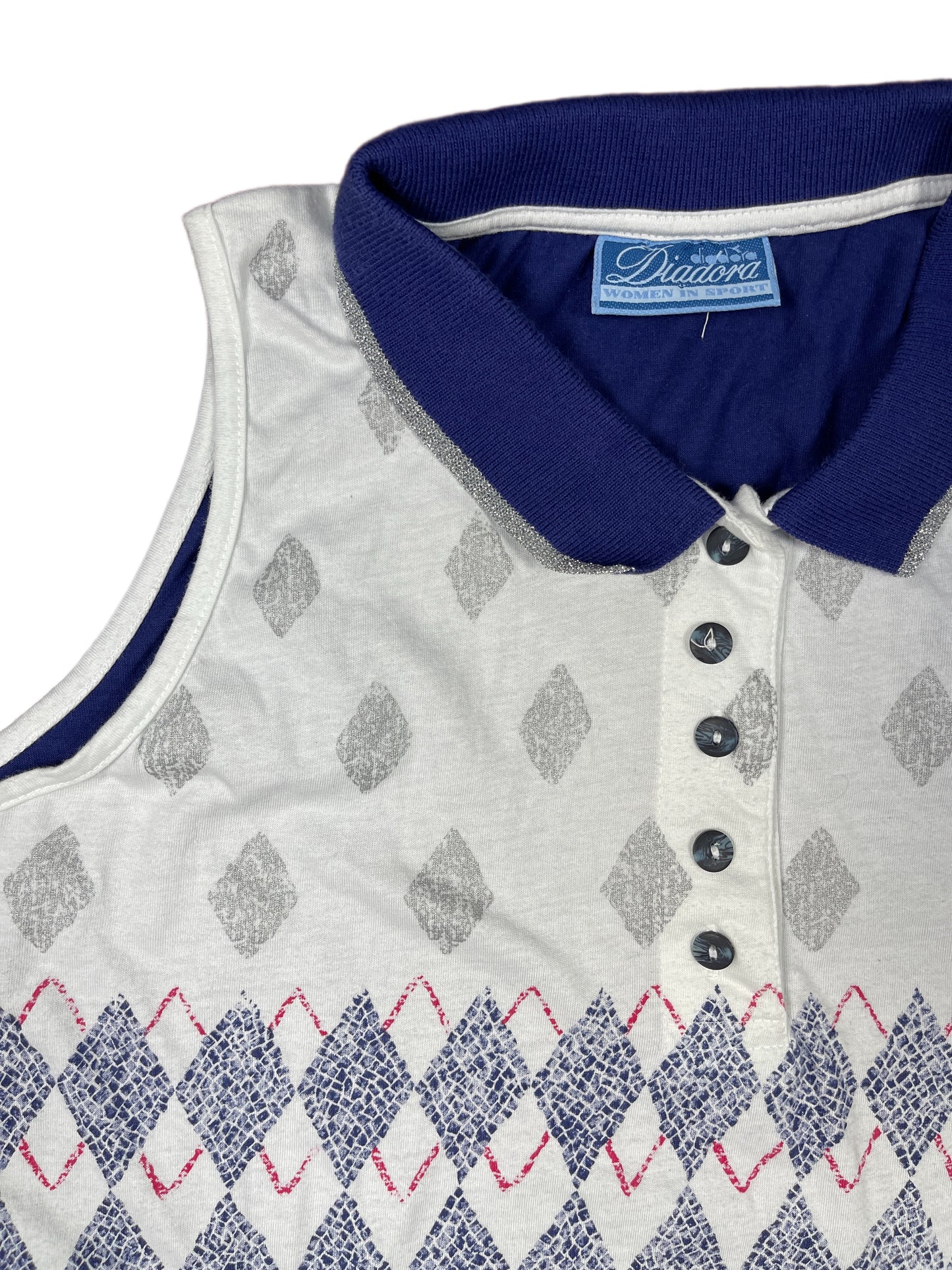 Vintage Diadora Sleeveless Tennis Top Blue White - S