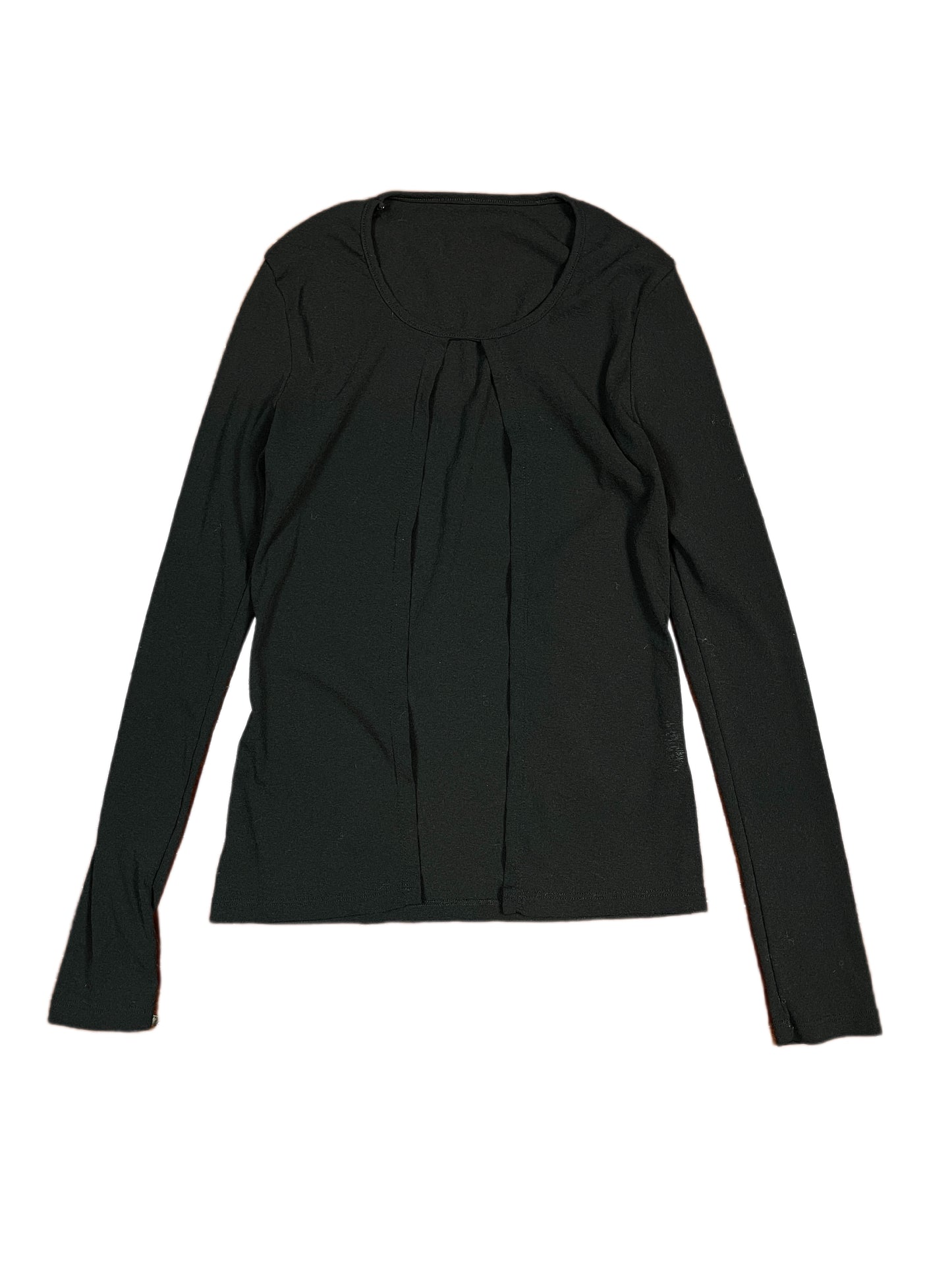 Y2k Long Sleeve Semi See Through Top Black - M