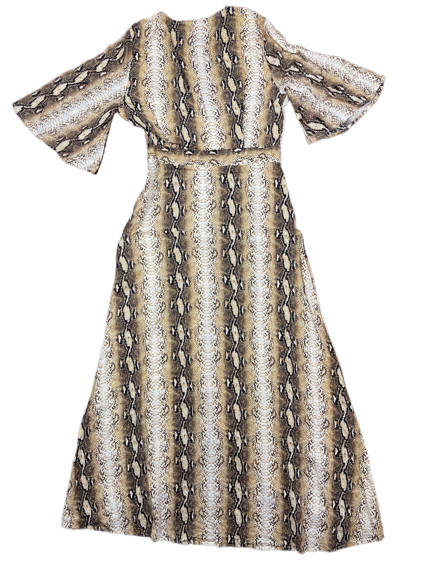 Short Sleeve Dress Snake Pattern Gold White - S