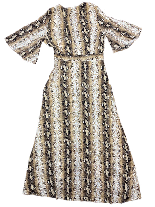 Short Sleeve Dress Snake Pattern Gold White - S