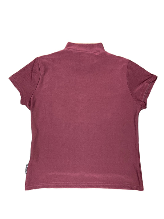 y2k 95b Paris Short Sleeve Top Burgundy - S/M