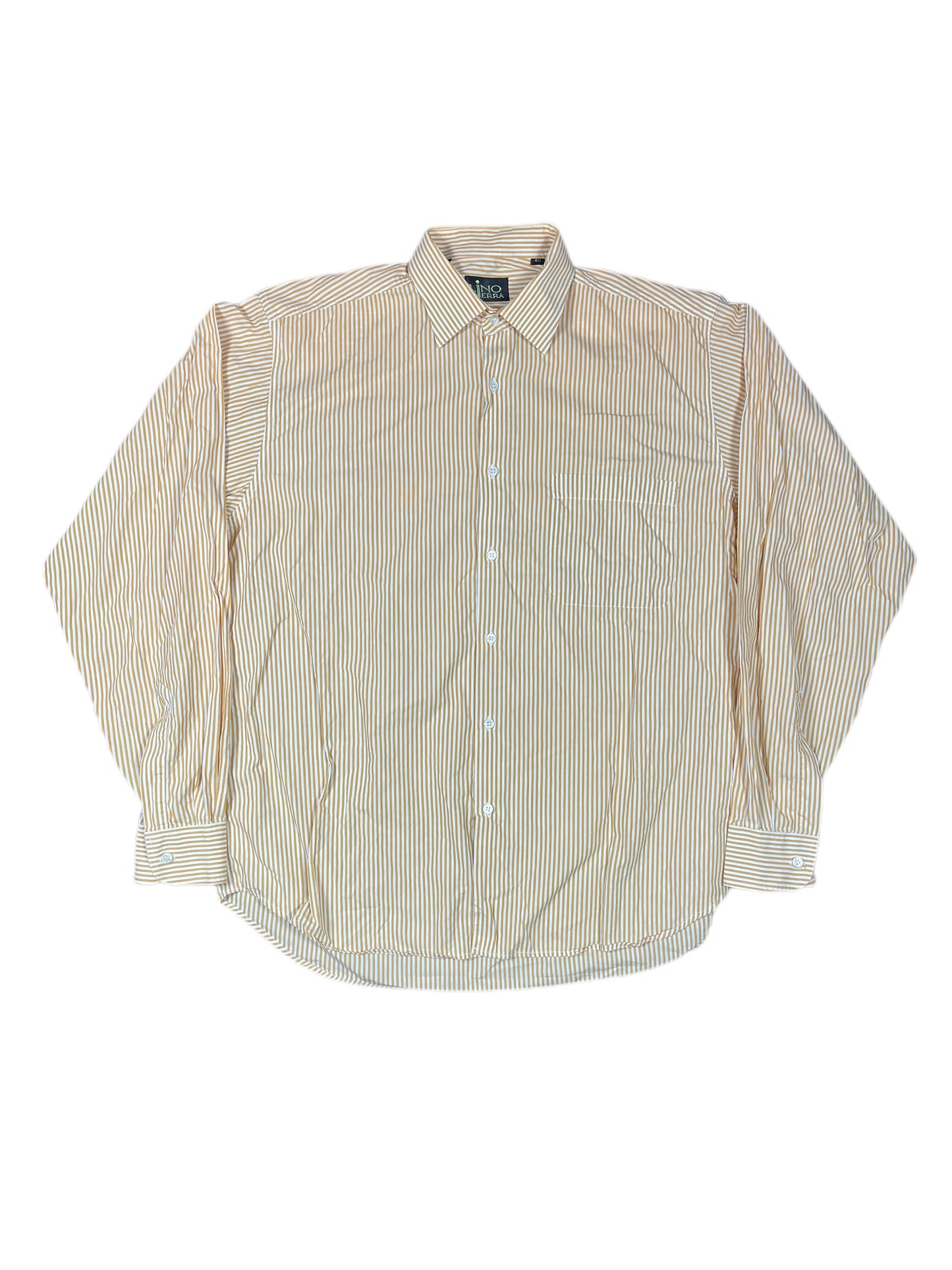 Vintage Lino Vierra Long Sleeve Shirt Orange White - M/L