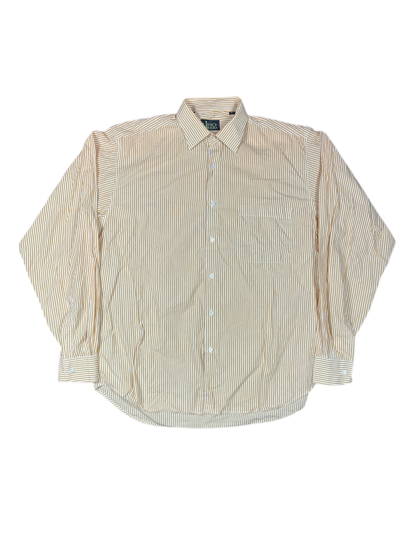 Vintage Lino Vierra Long Sleeve Shirt Orange White - M/L