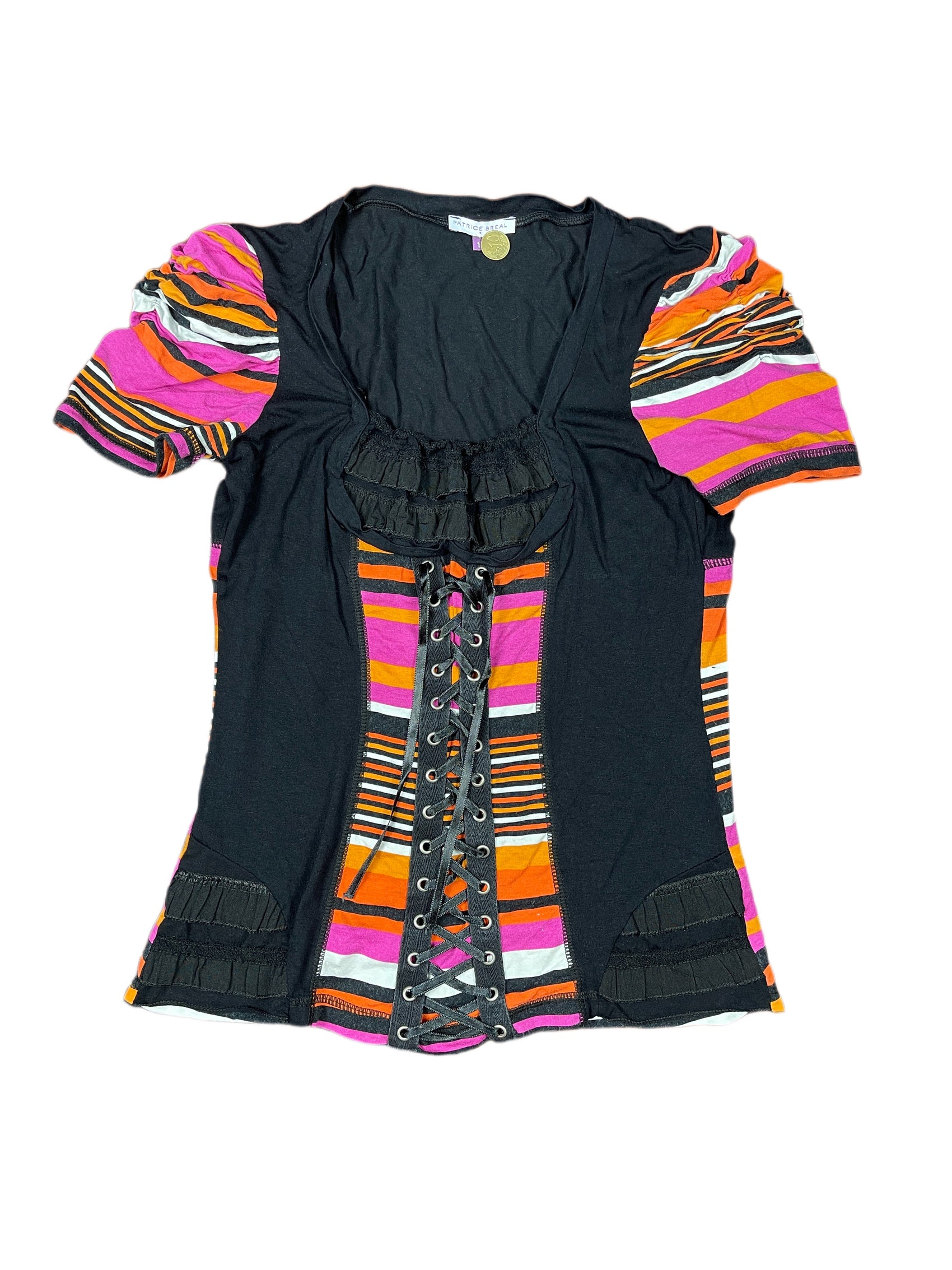 Y2k Patrice Breal Short Sleeve Top Black Pink - XS
