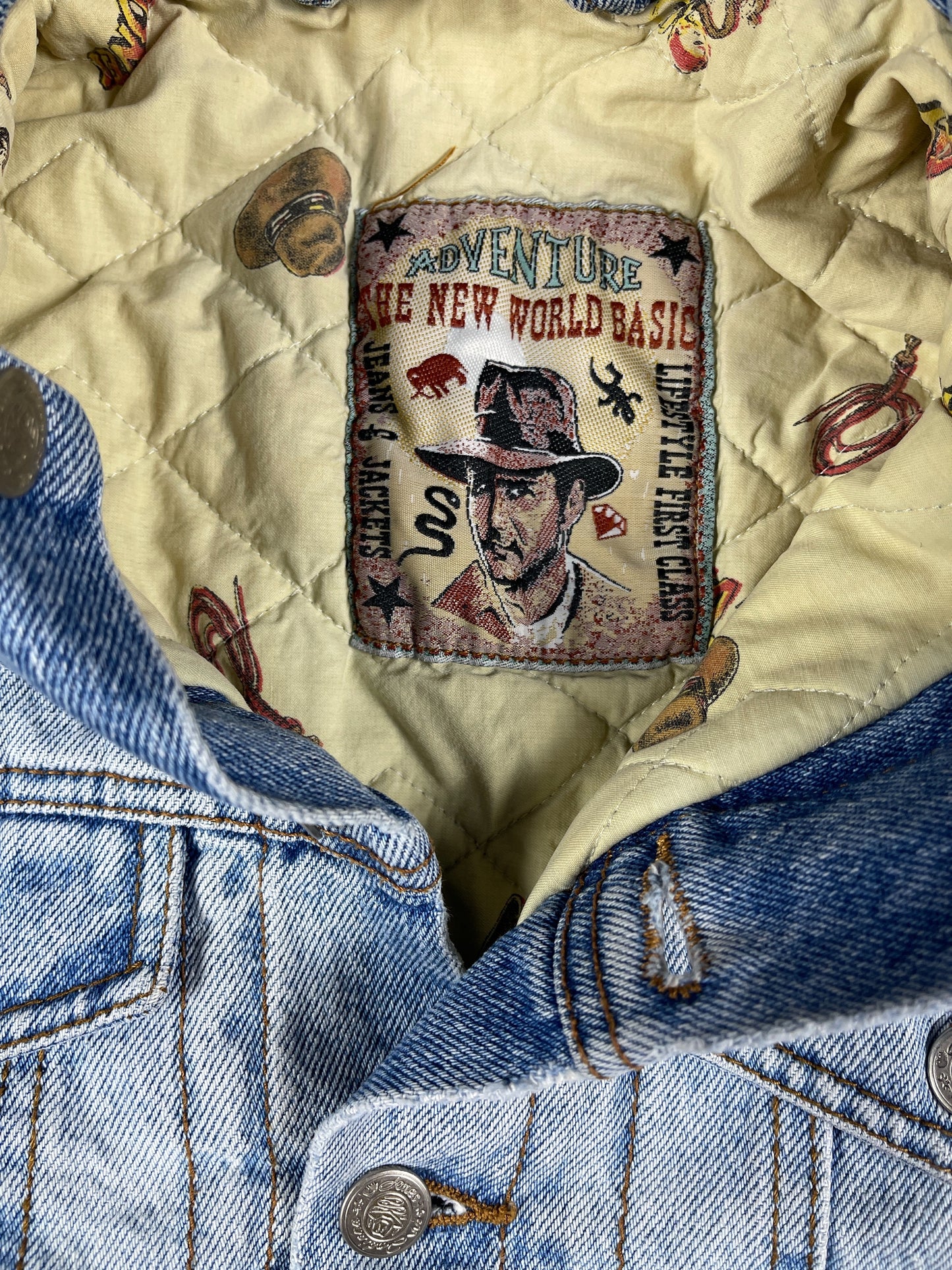 Vintage 1989 Indiana Jones Denim Jacket Passage to India Blue - XS