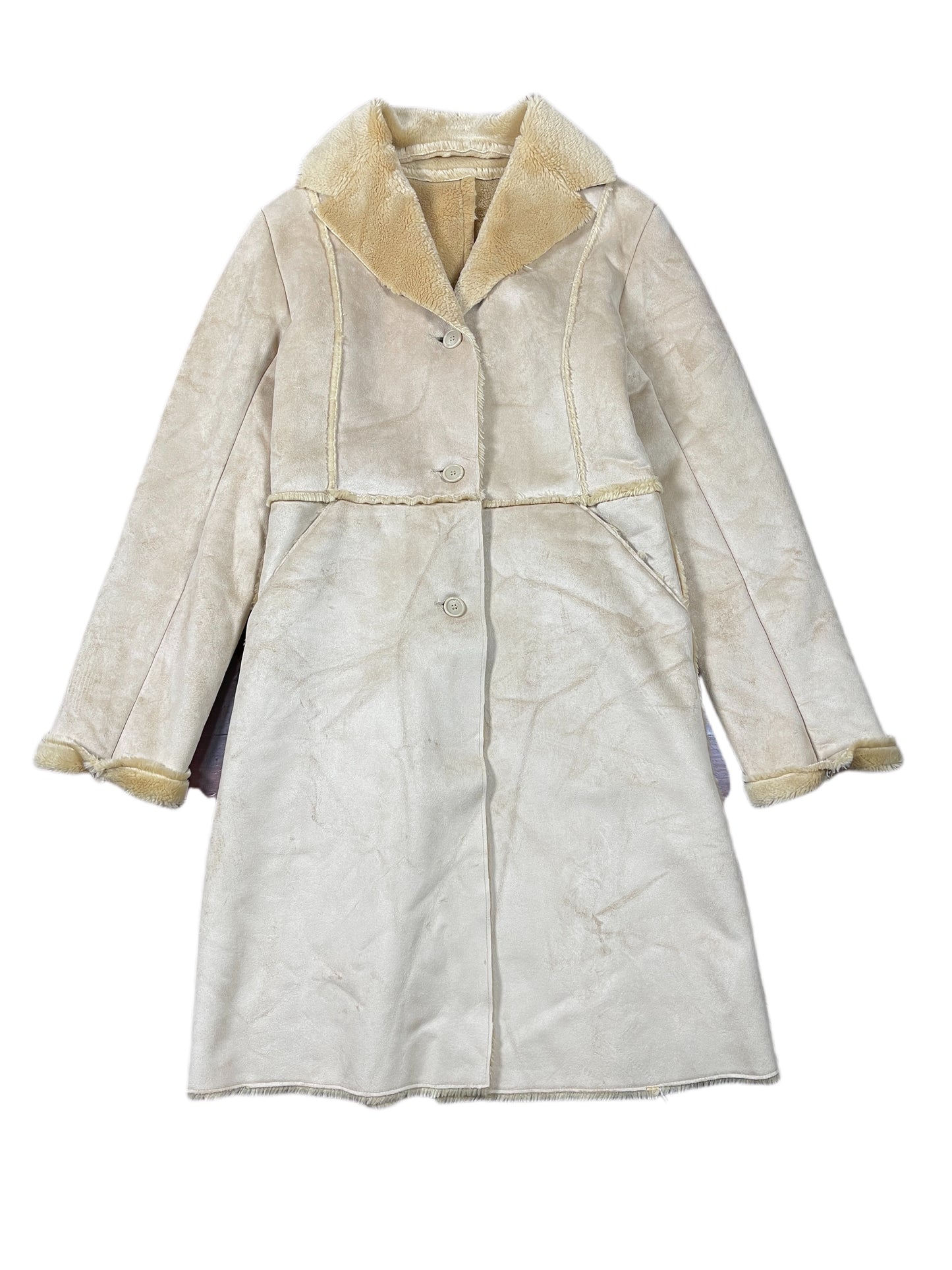 Inditex Faux Fur Coat Cream Beige - M