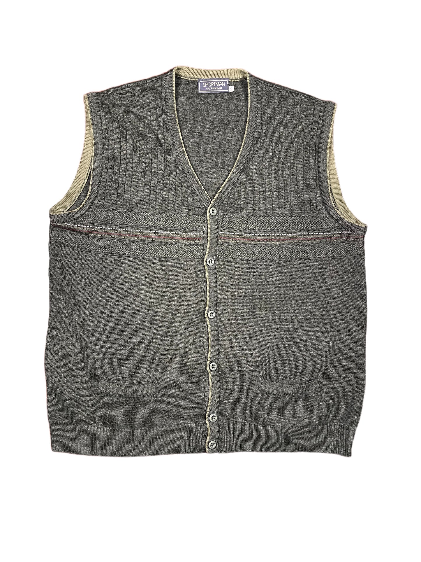 Vintage Sportman Knitted Vest Gray Green - XL