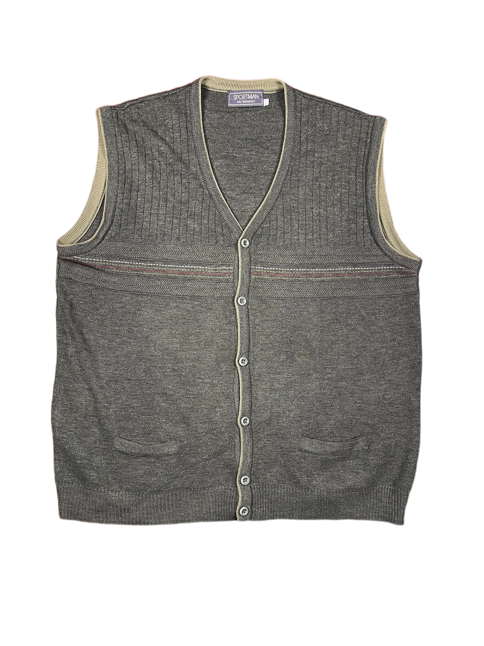Vintage Sportman Knitted Vest Gray Green - XL