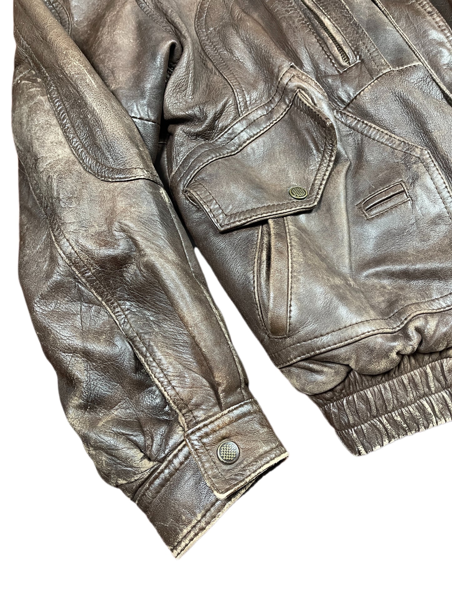 Vintage Aviator Leather Bomber Jacket Brown - M