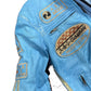 Y2k 2000s Alpha Speeds Racing Leather Jacket Baby Blue S