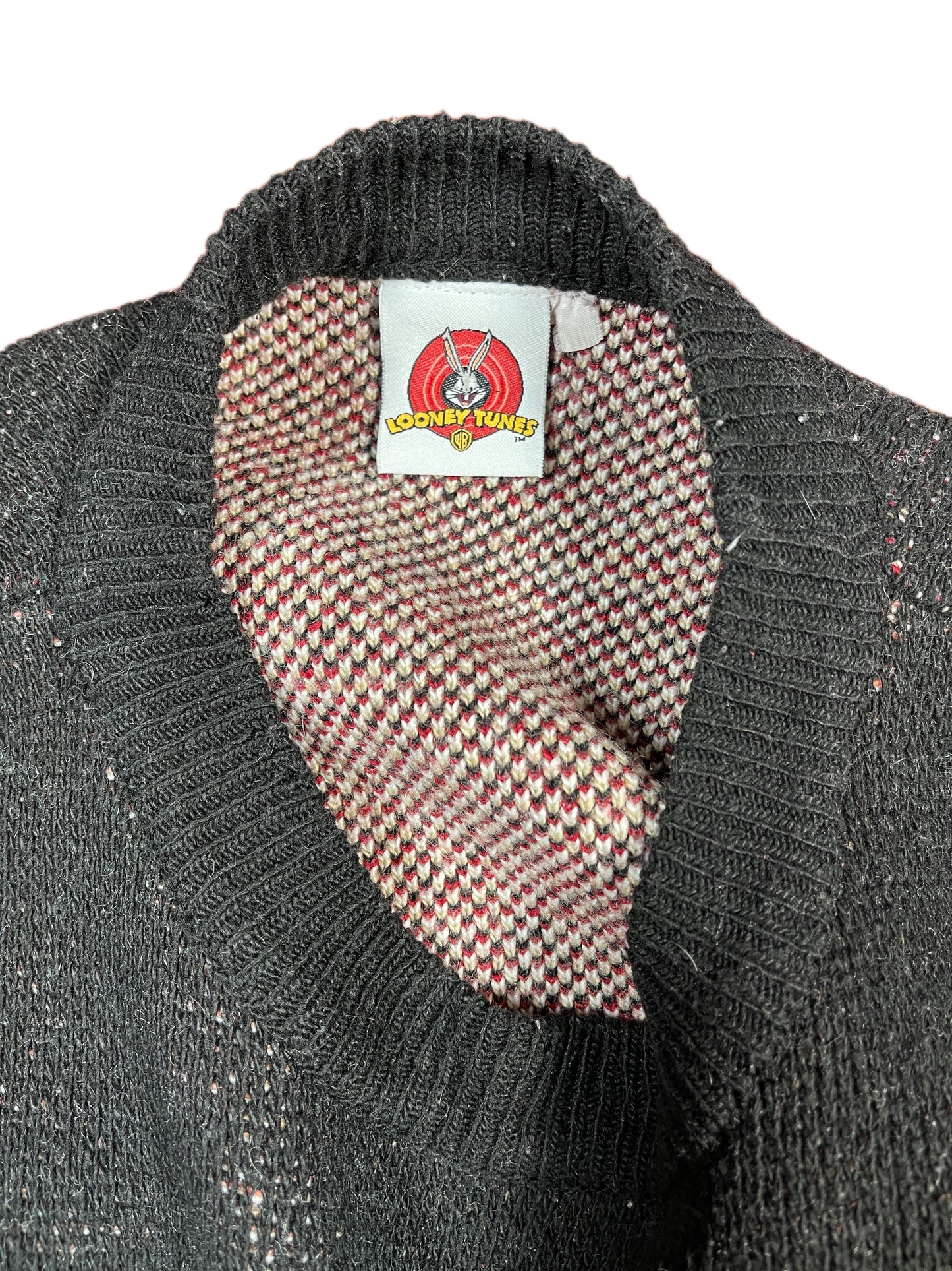 Vintage Tasmanian Devil 2002 Looney Tunes Chunky Knitted Sweatshirt Black - M/L