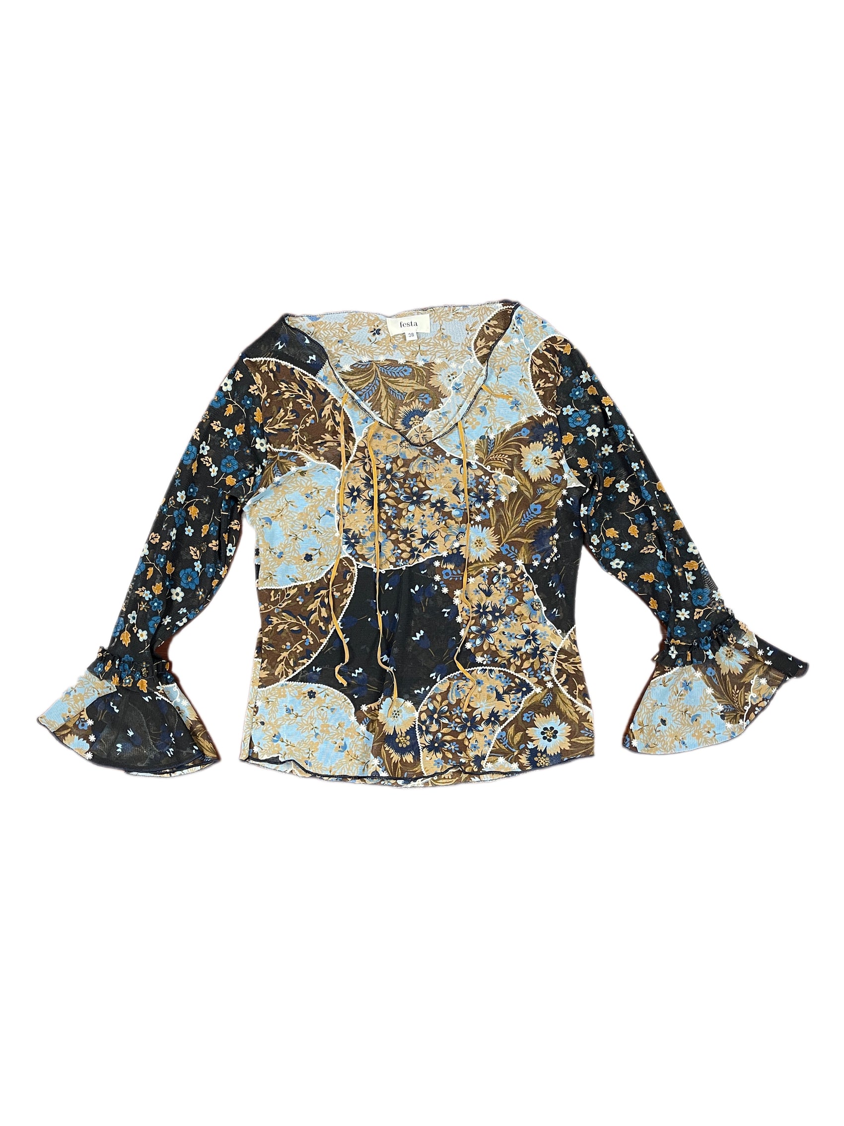 Y2k Festa Long Sleeve See Through Top Brown - M