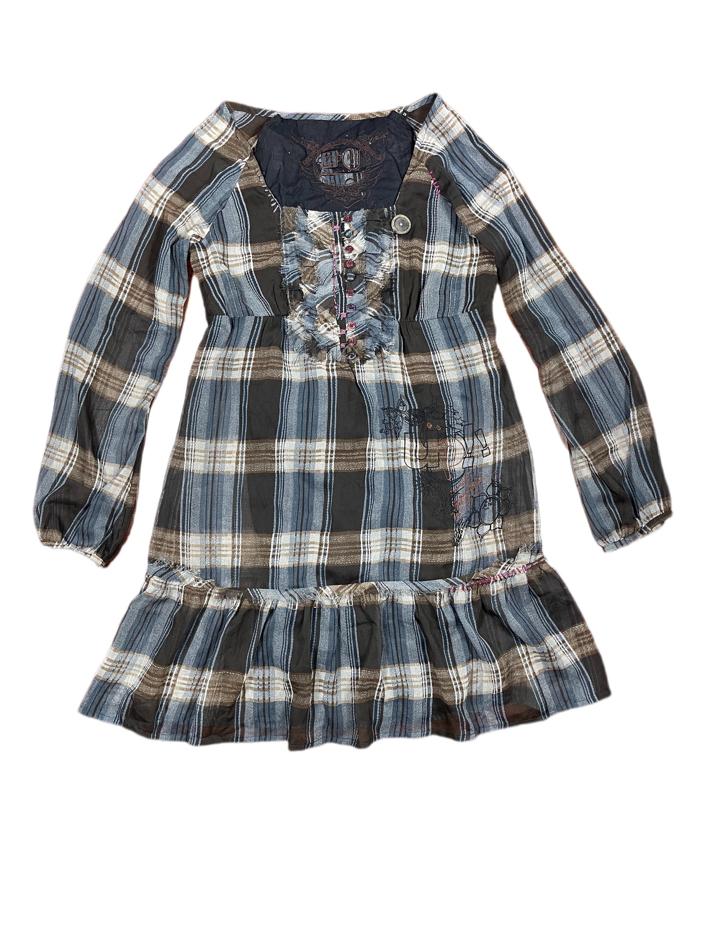 Y2k Desigual Long Sleeve Dress Black Gray - XL