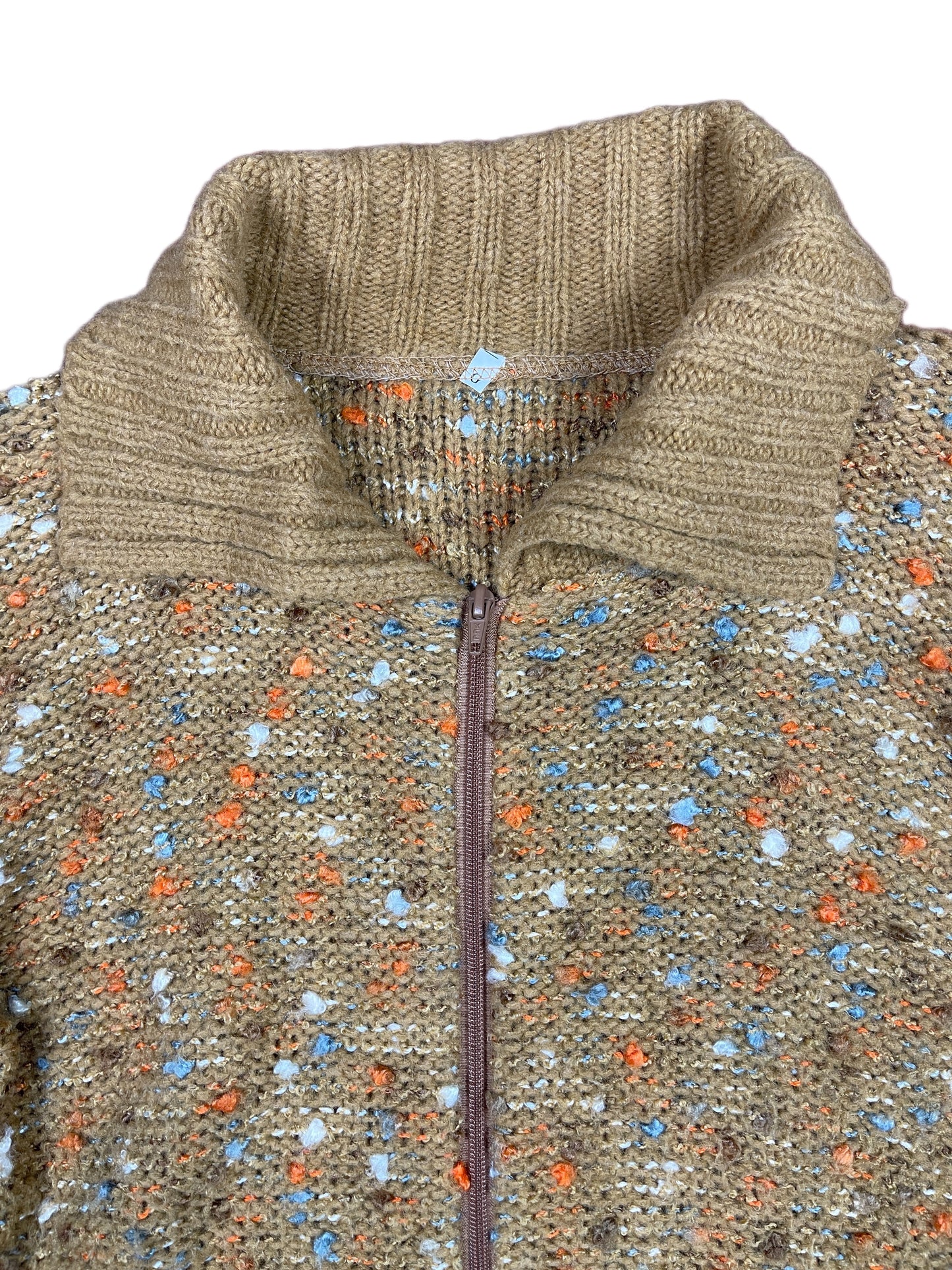 Vintage Turtleneck Knitted Zip Sweatshirt Brown Orange - L/XL