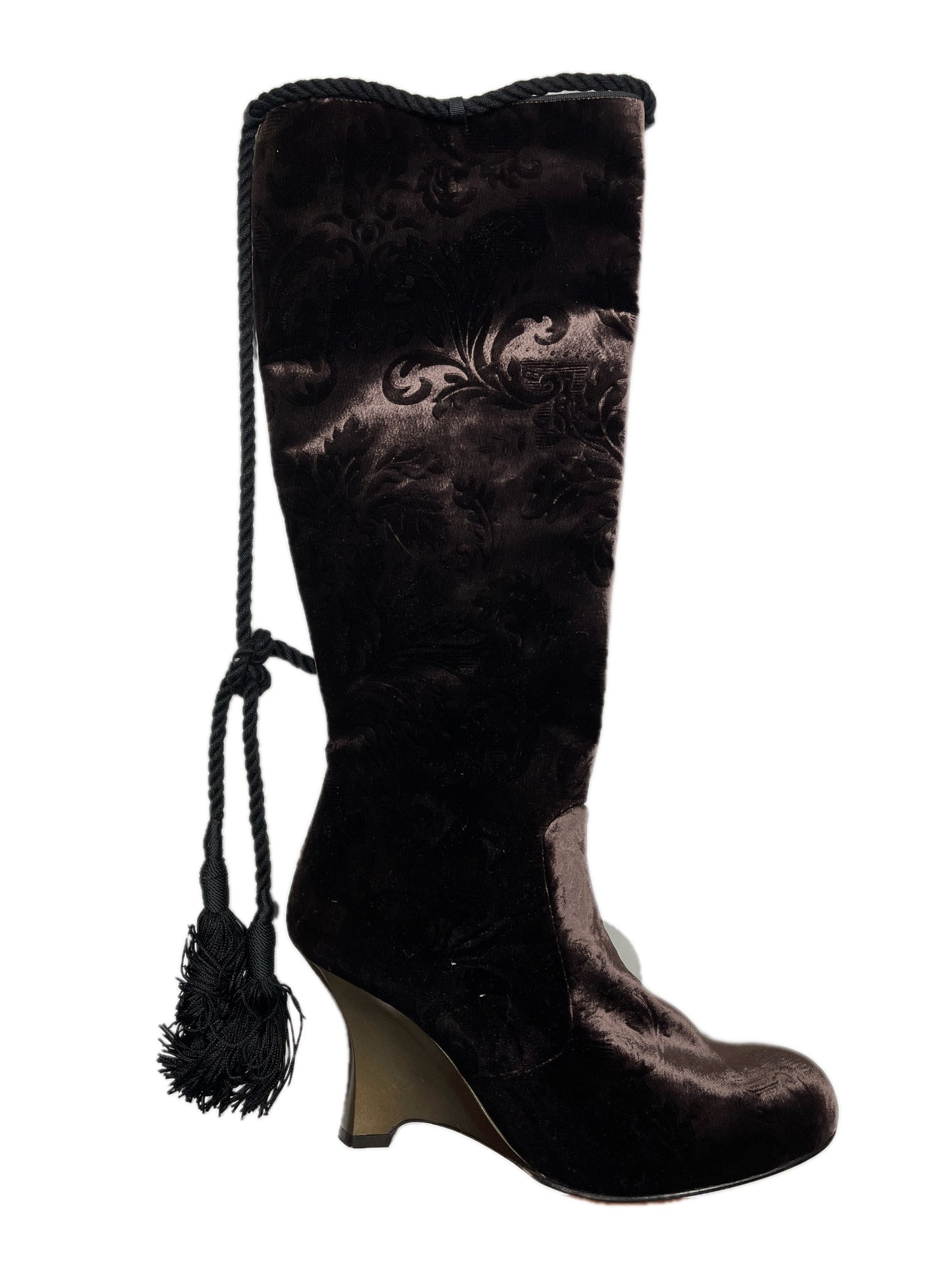 Y2k Victorio & Lucchino Knee High Velvet Brown Boots - 36