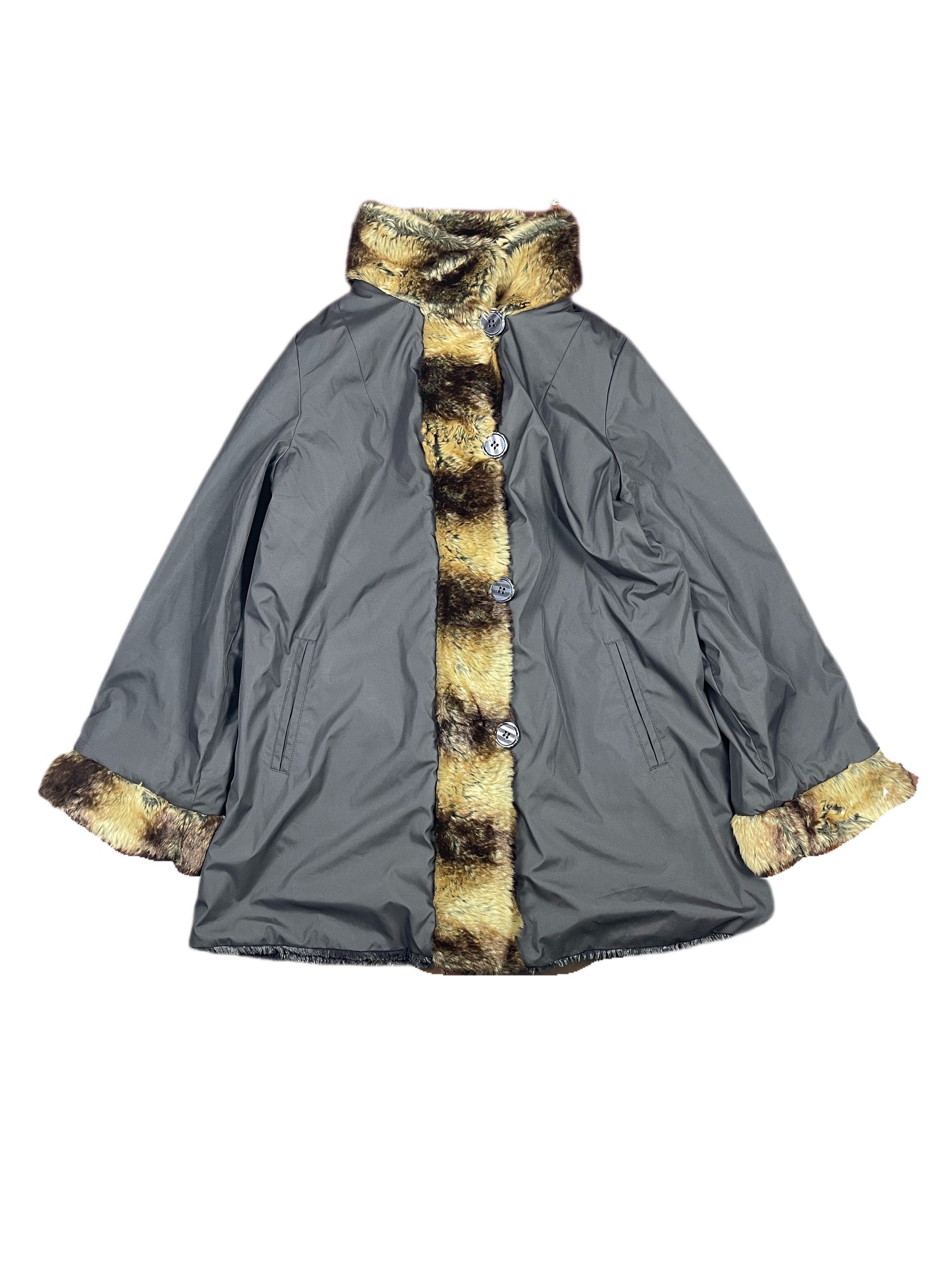 Dennis  Basso Nylon Faux Fur Coat Brown - XL