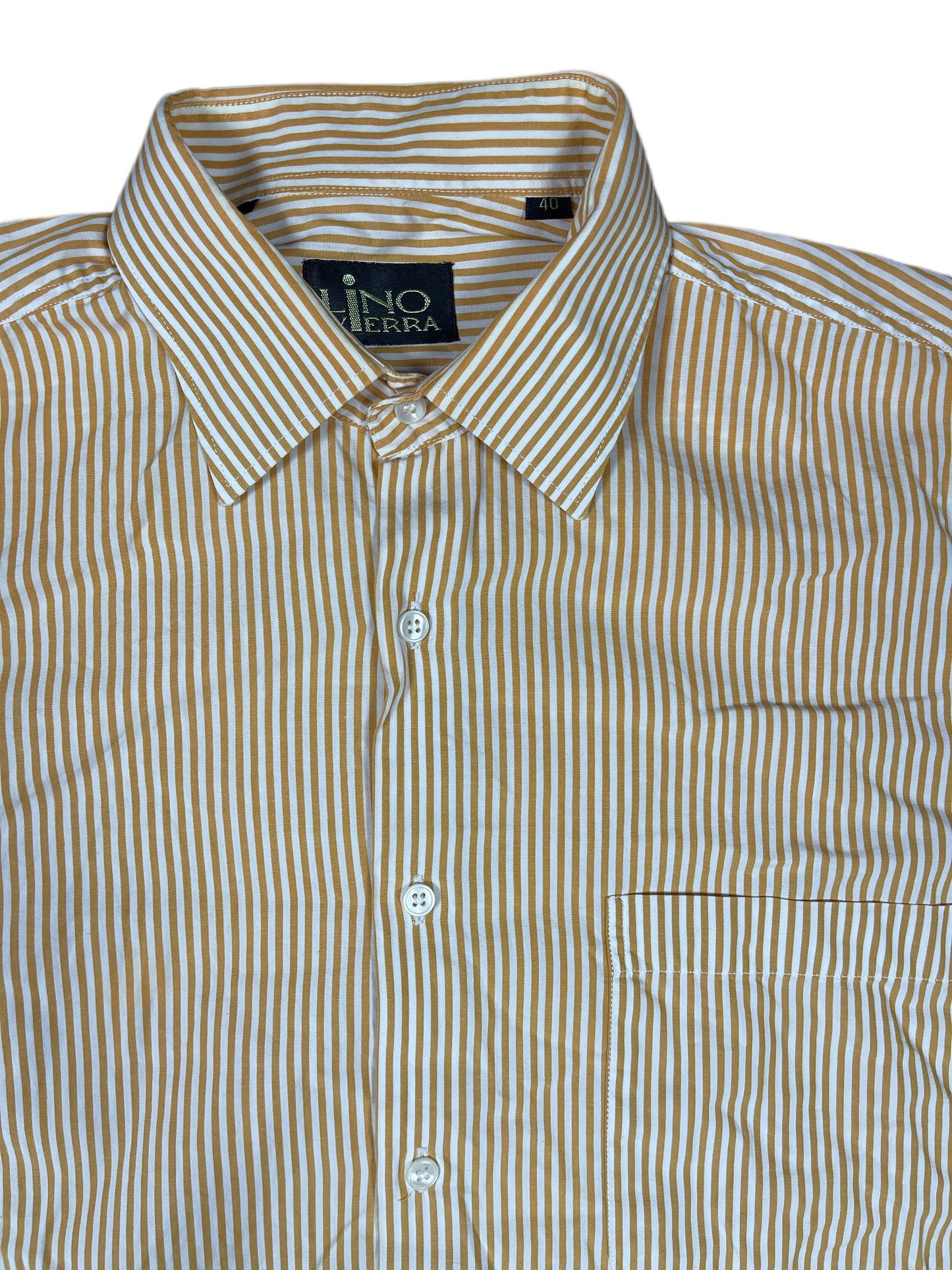 Vintage Lino Vierra Long Sleeve Shirt Orange White - M/L
