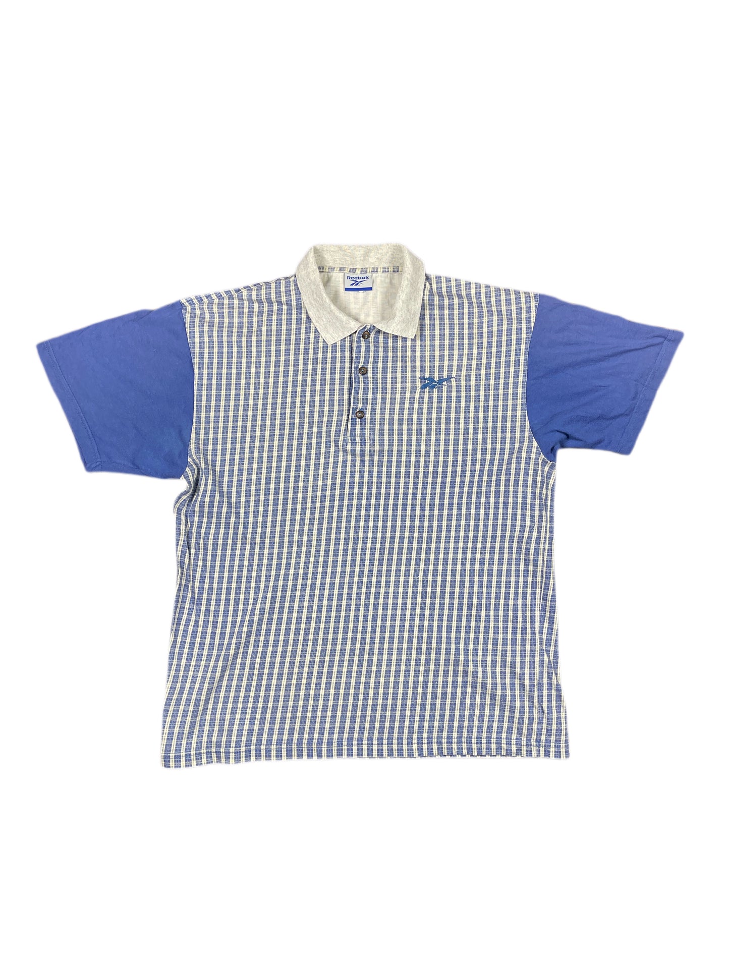 Y2k Reebok Polo Shirt Checkered Grey Blue - L