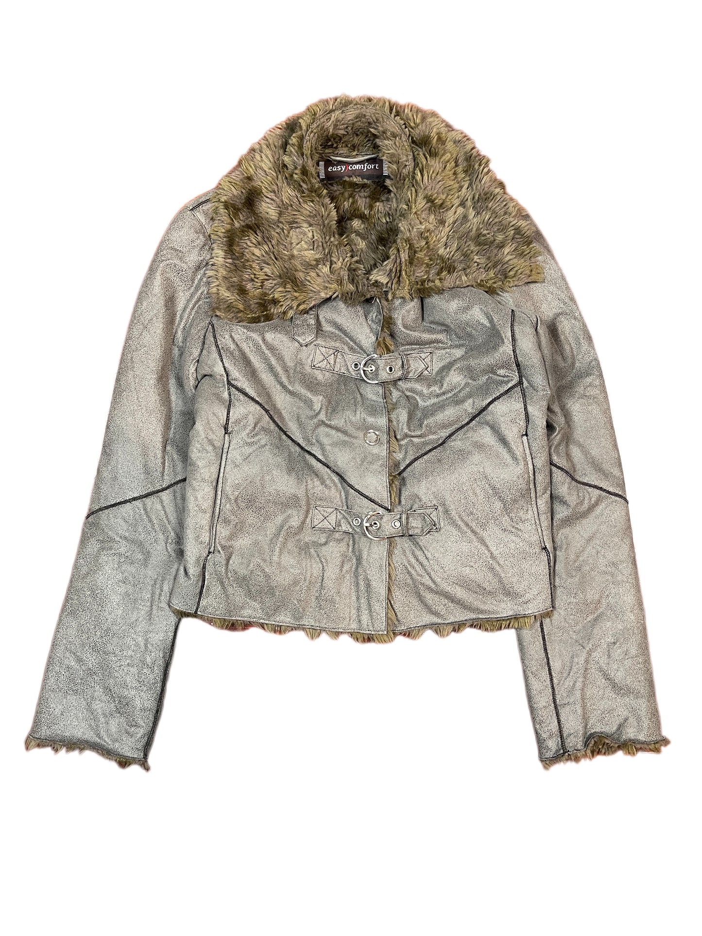 Y2k Easy Comfort Faux Fur Jacket Gray - XL