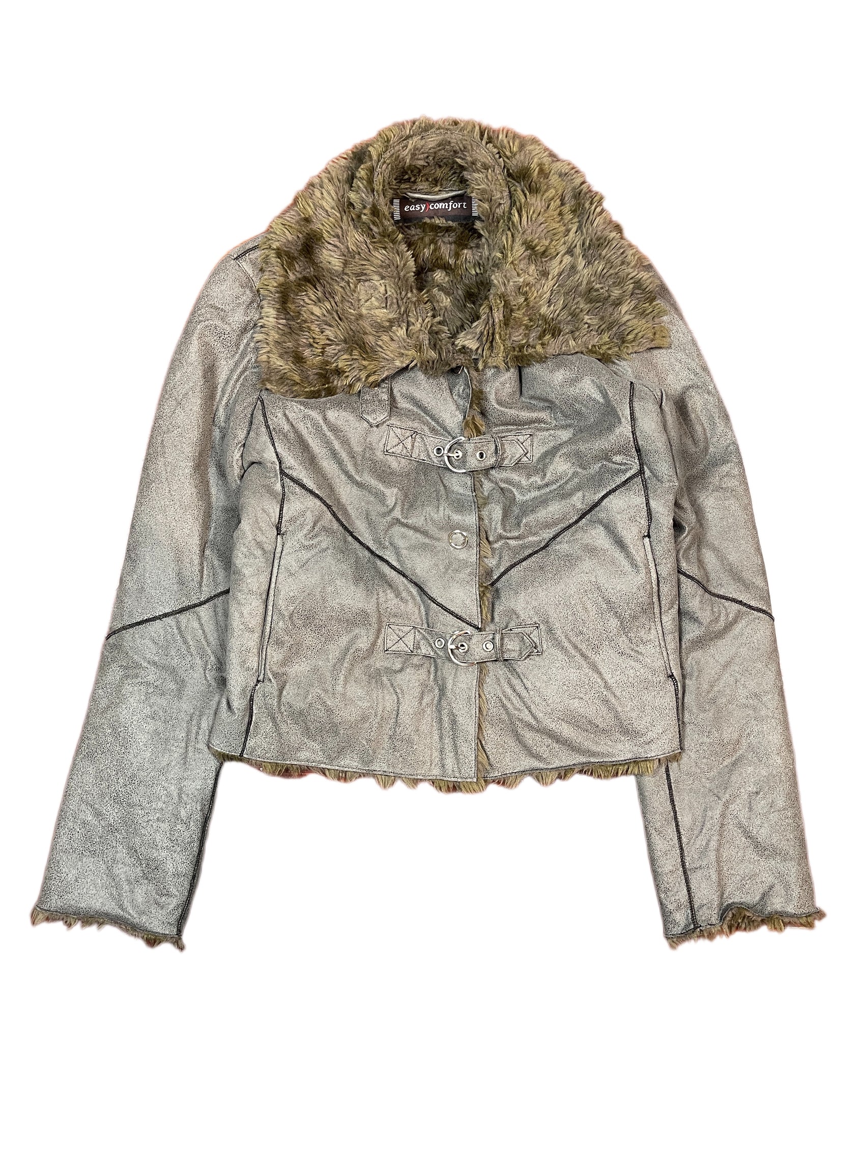 Y2k Easy Comfort Faux Fur Jacket Gray - XL