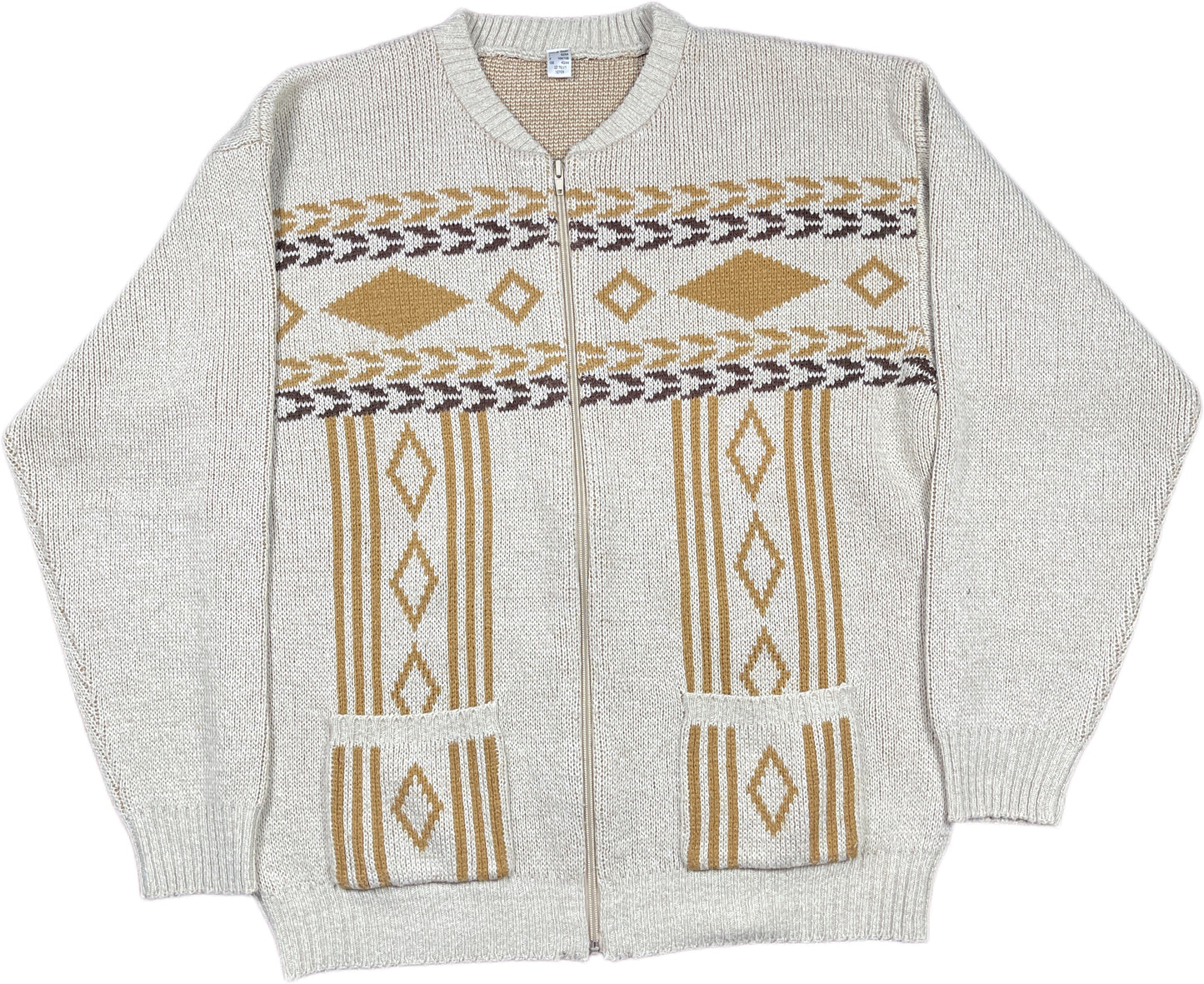 Vintage Knitted Sweatshirt Cream Acrylic L/XL