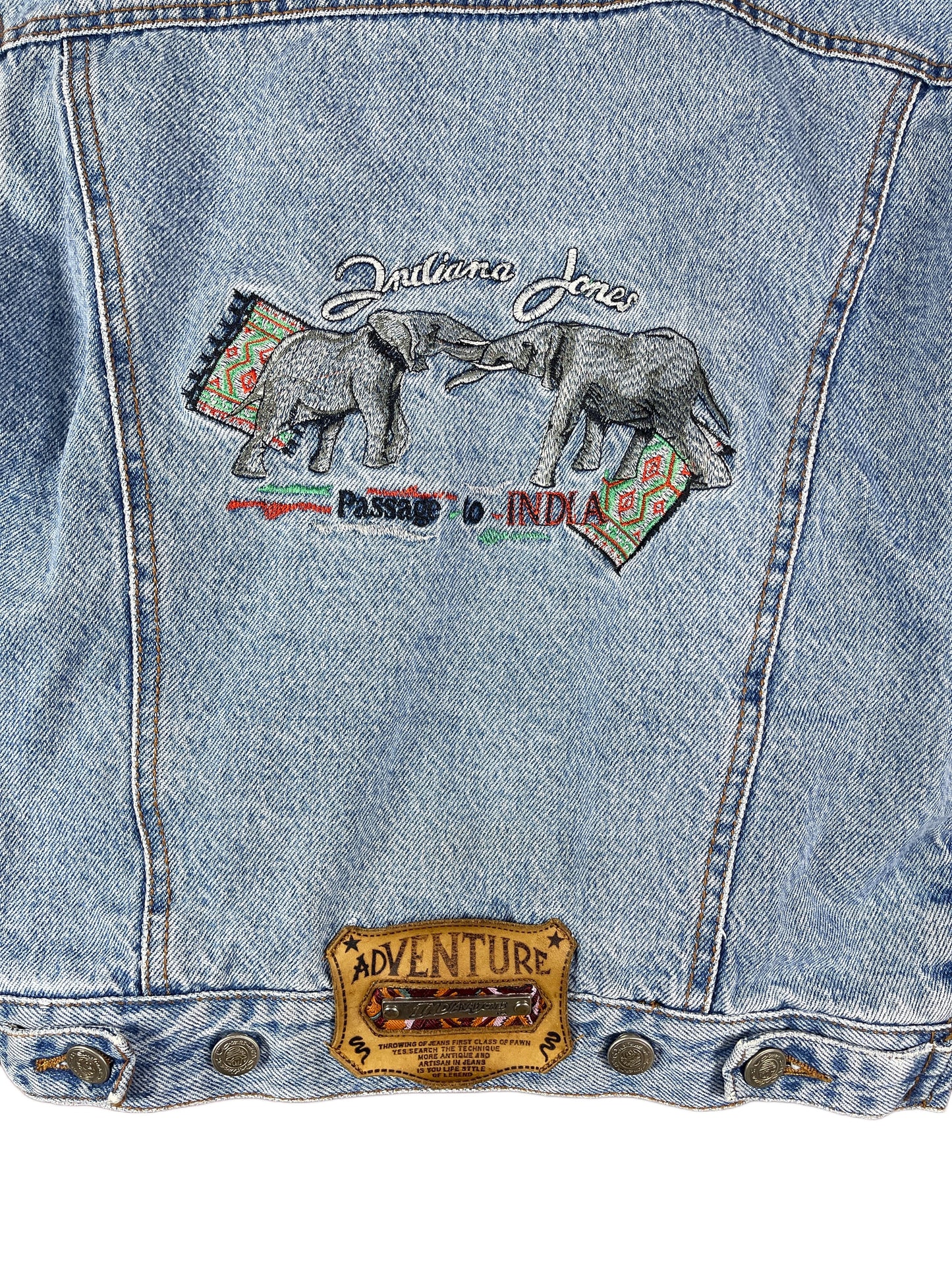 Vintage 1989 Indiana Jones Denim Jacket Passage to India Blue - XS