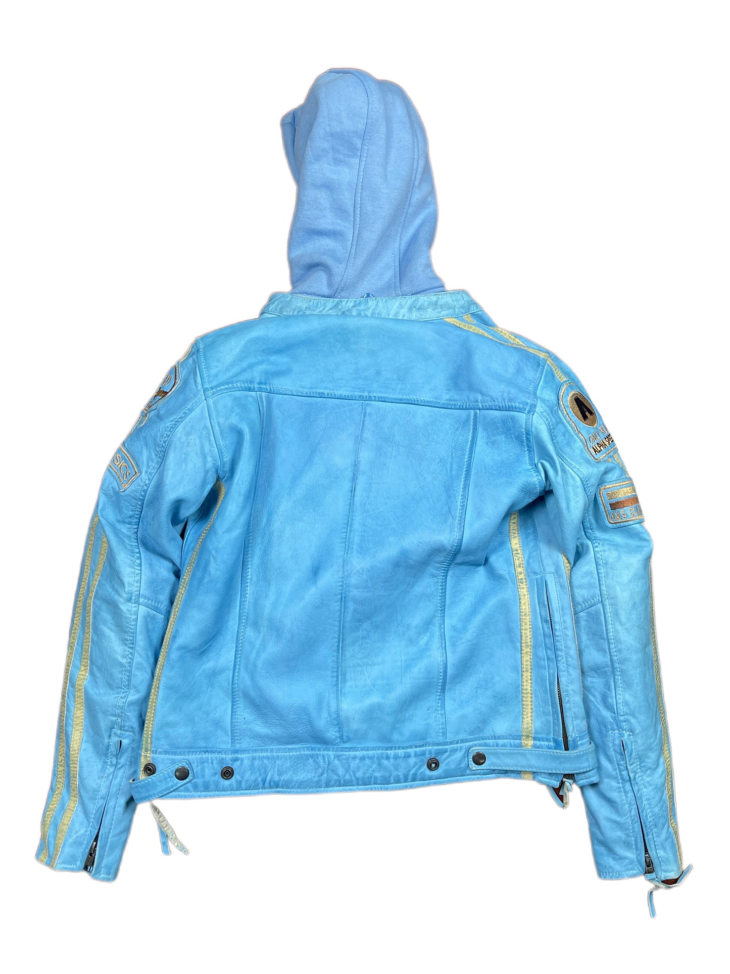 Y2k 2000s Alpha Speeds Racing Leather Jacket Baby Blue S