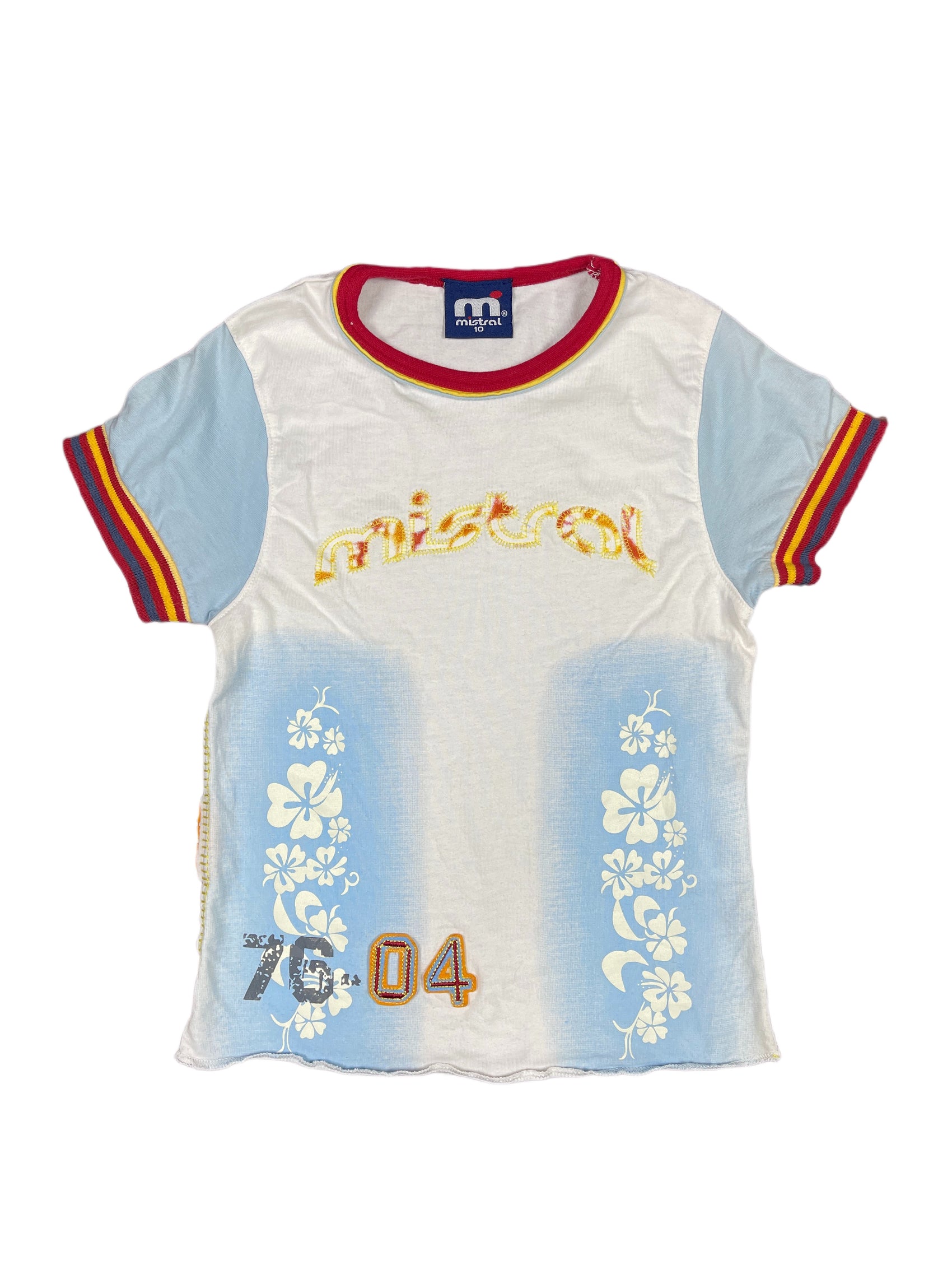 Y2k Mistral Baby Tee Short Sleeve Top Blue White Multicolor - XXS